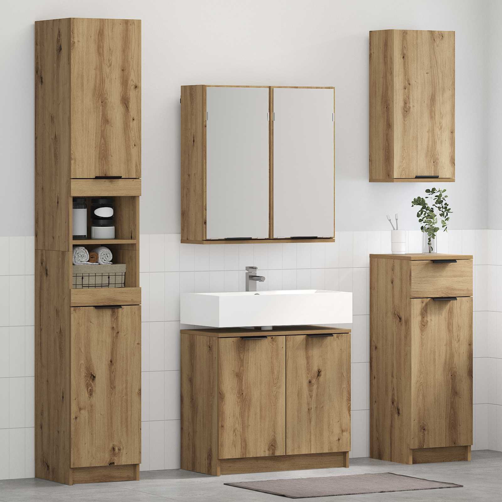 Badrumsmöbelset med låda 4 pcs Artisan Ek Konstruerat trä