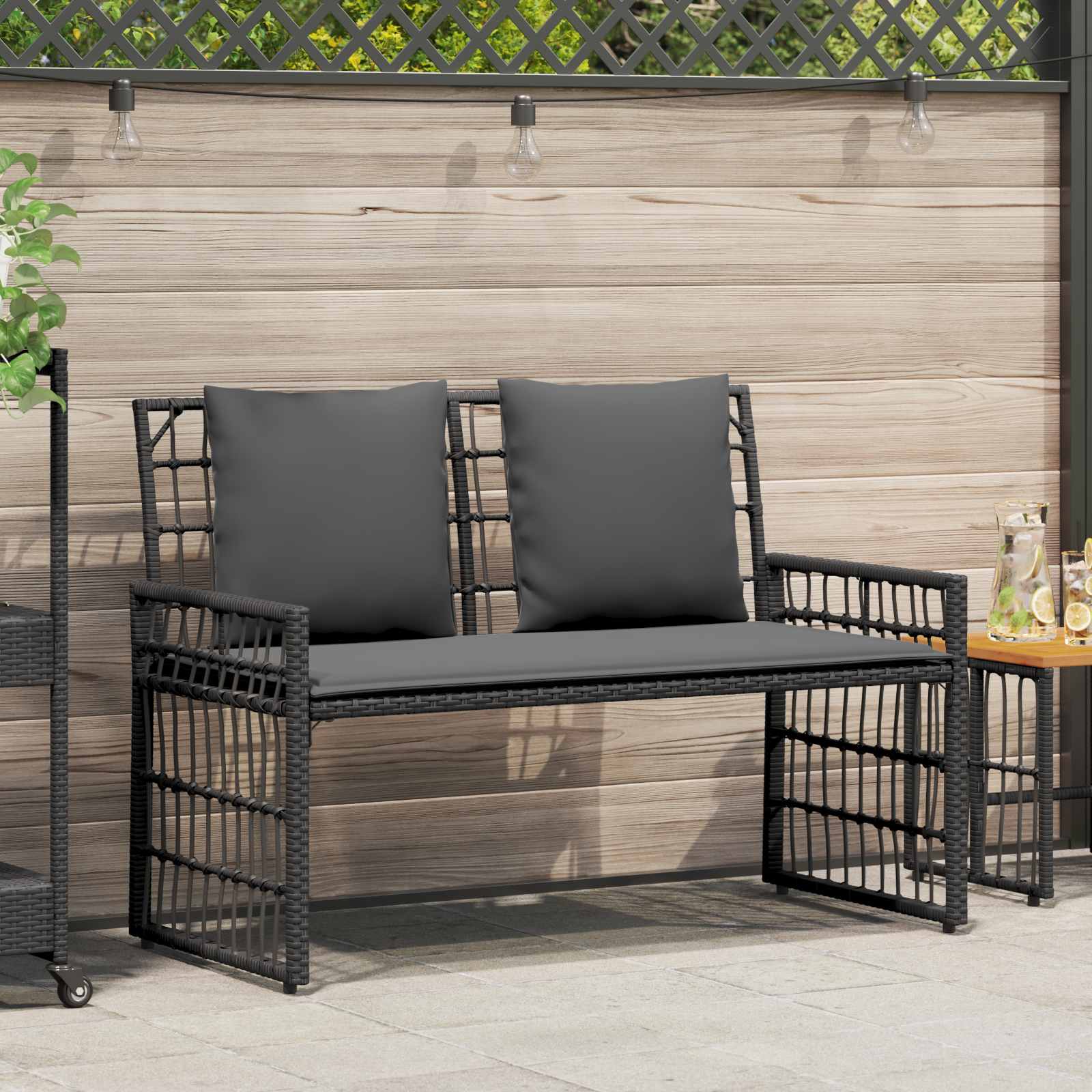 Utomhusbänk Enfärgad Svart och Mörkgrå 116 x 55 x 82 cm