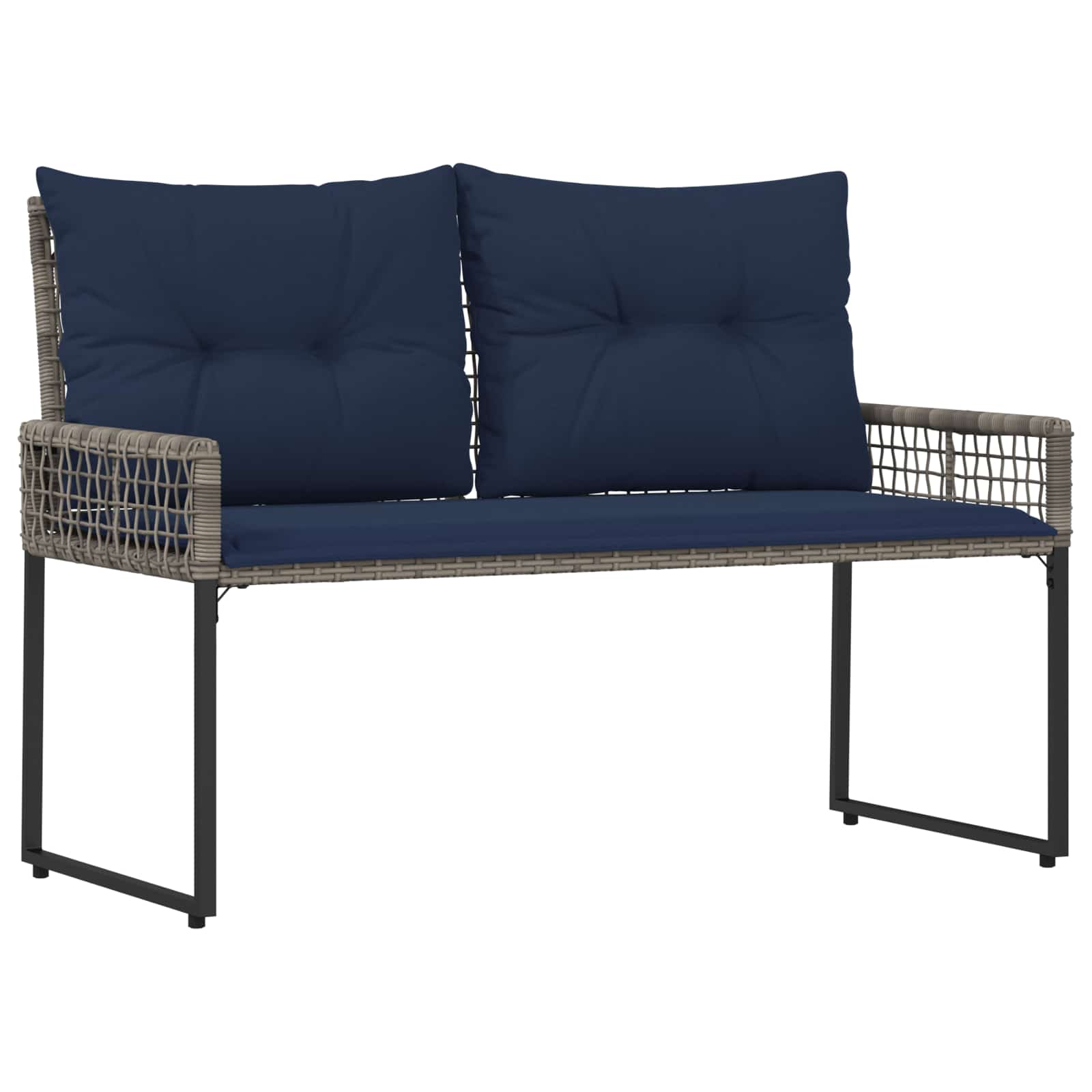 Utomhusbänk Grå och Marin 118 x 55 x 82 cm PE Rattan och Tyg