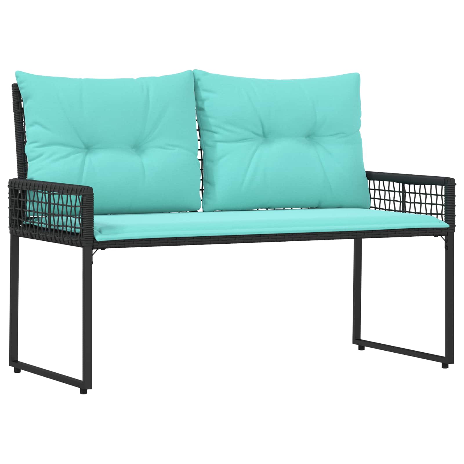 Utomhusbänk Svart och turkos 118 x 55 x 82 cm PE Rattan och Tyg