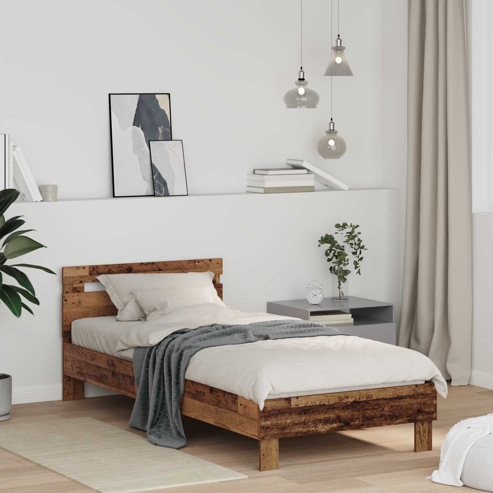 Sängram Gammalt trä 75 x 190 cm Konstruerat trä