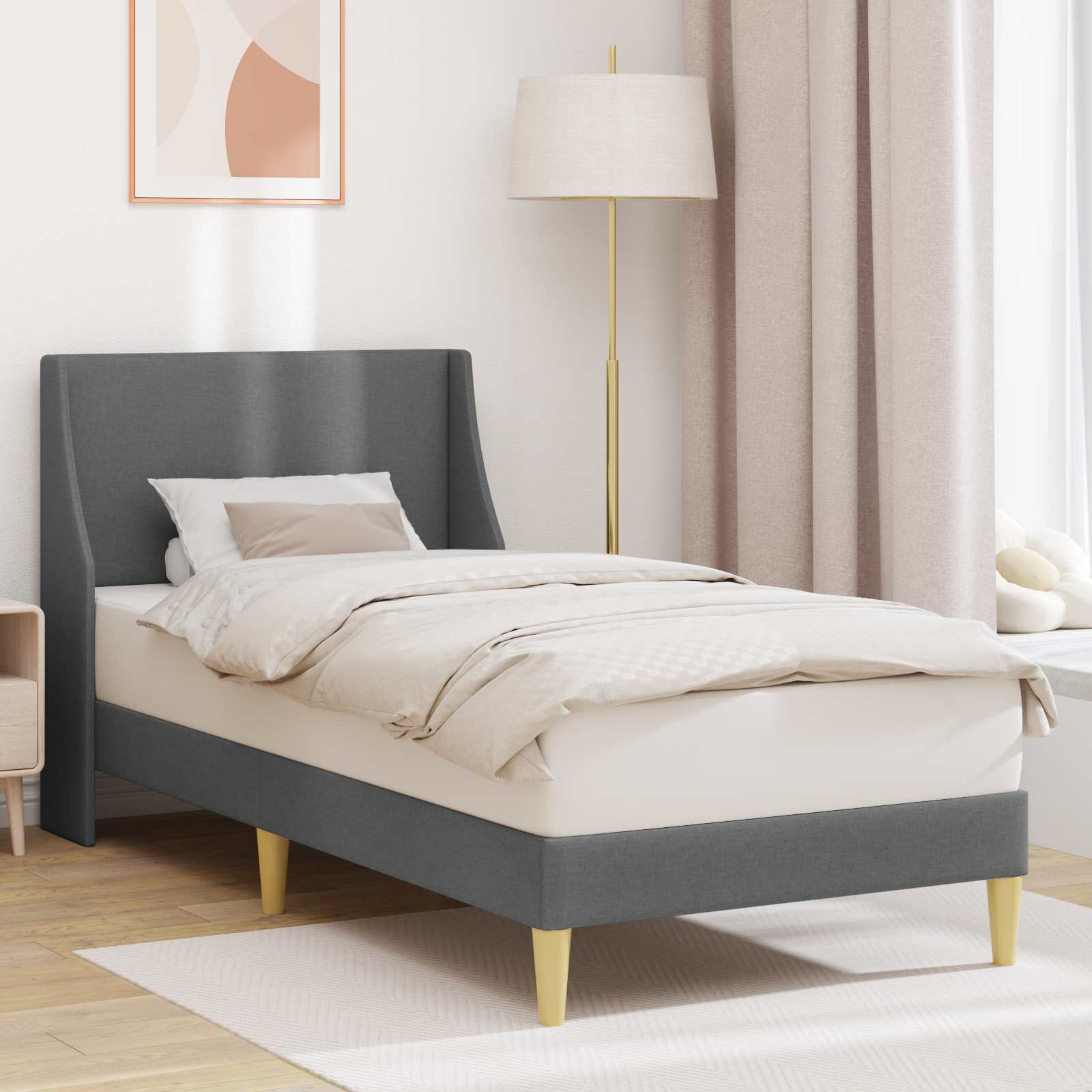 Sängram Enfärgad med huvudgavel Mörkgrå 90 x 200 cm tyg