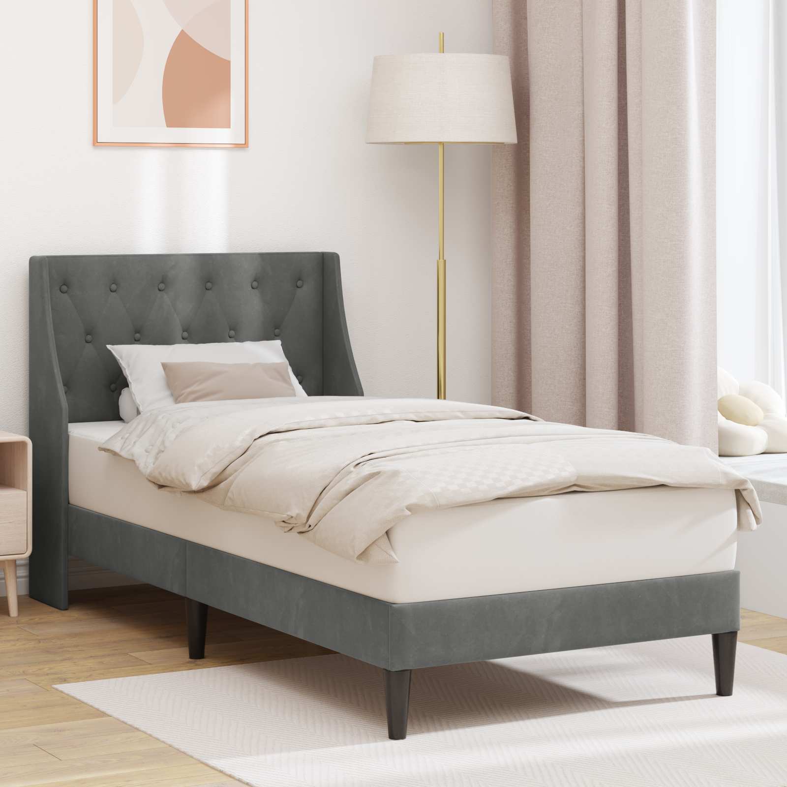 Sängram med huvudgavel Mörkgrå 100 x 203 cm Sammet