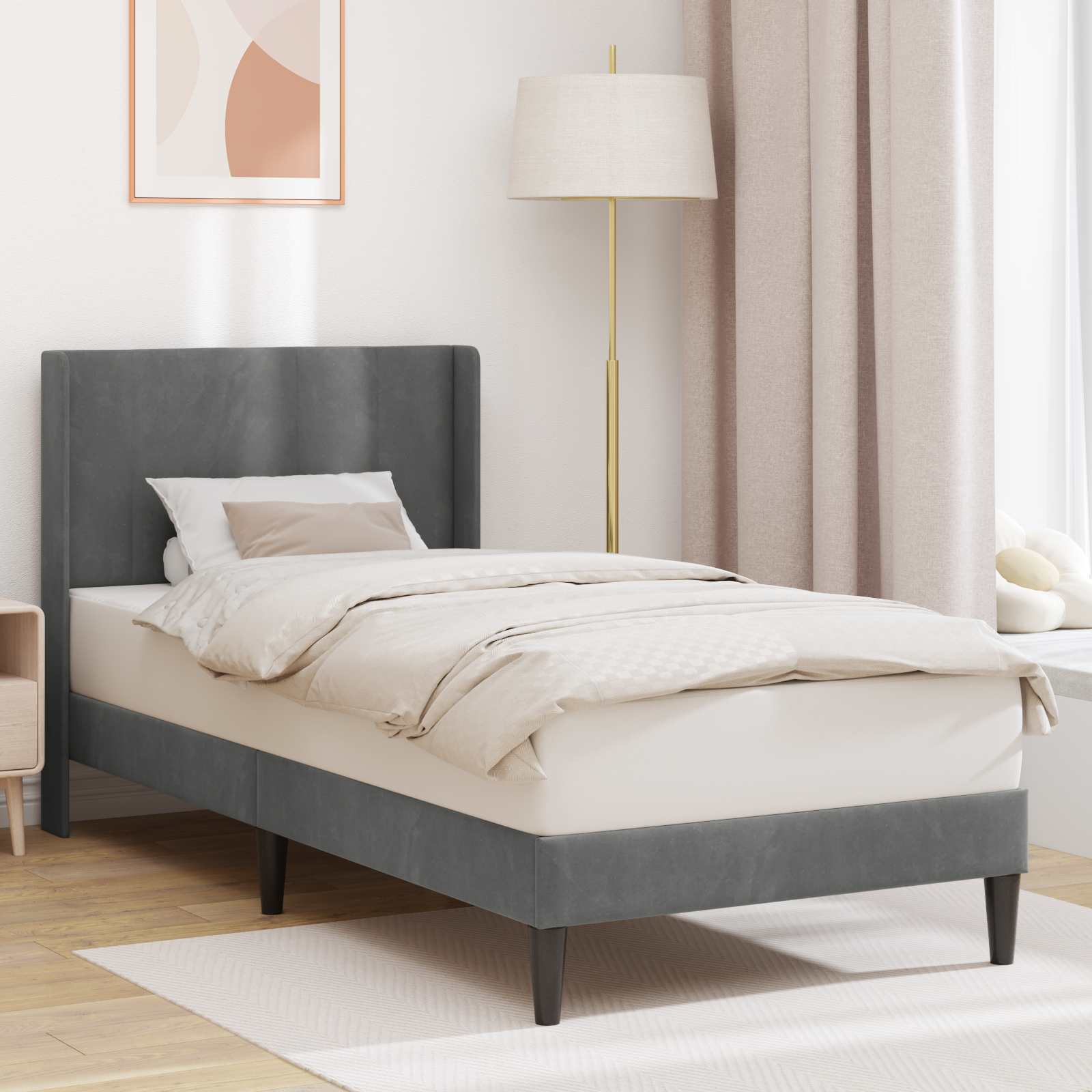 Sängram med huvudgavel Mörkgrå 80 x 200 cm Sammet