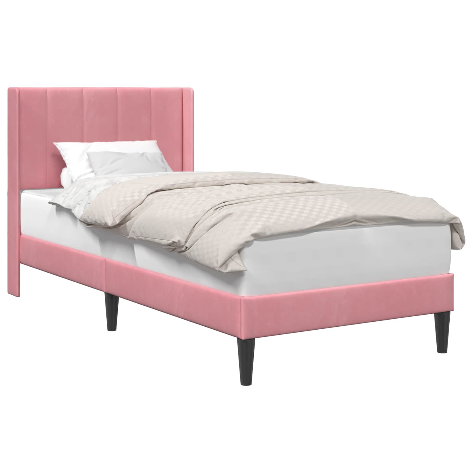 Sängram med huvudgavel Rosa 90 x 190 cm Sammet