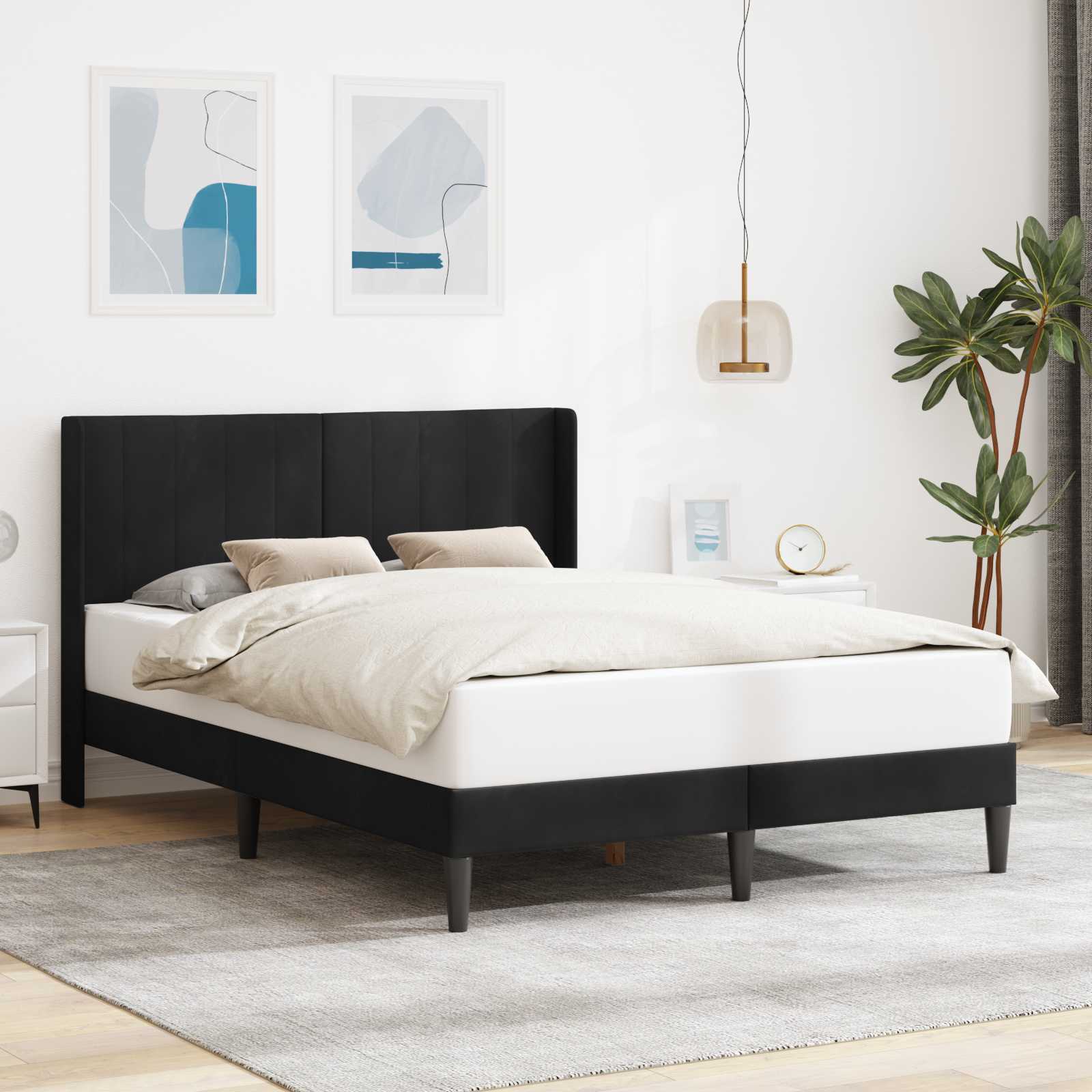 Sängram med huvudgavel Svart 120 x 190 cm Sammet