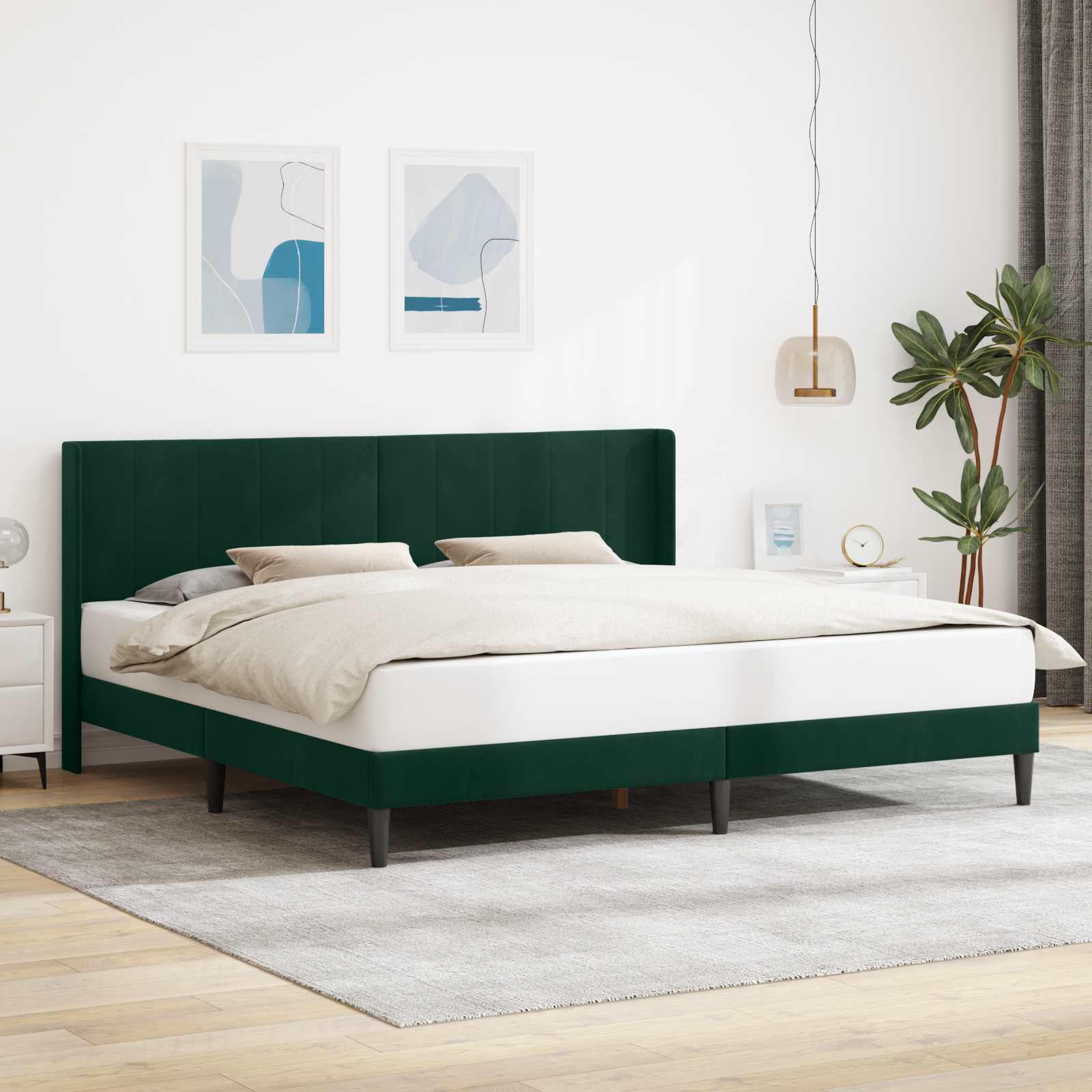 Sängram med huvudgavel Mörkgrön 200 x 200 cm Sammet