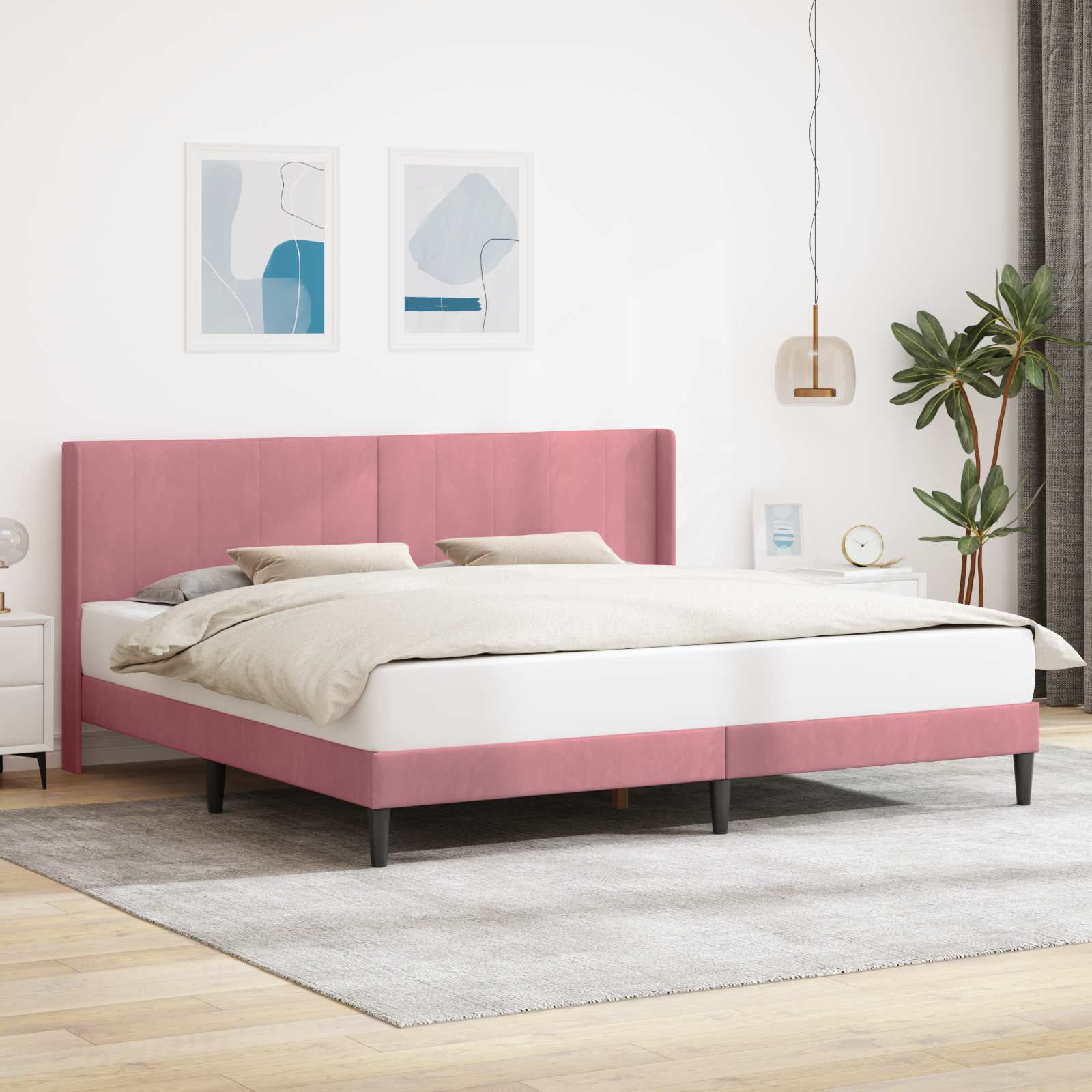 Sängram med huvudgavel Rosa 200 x 200 cm Sammet