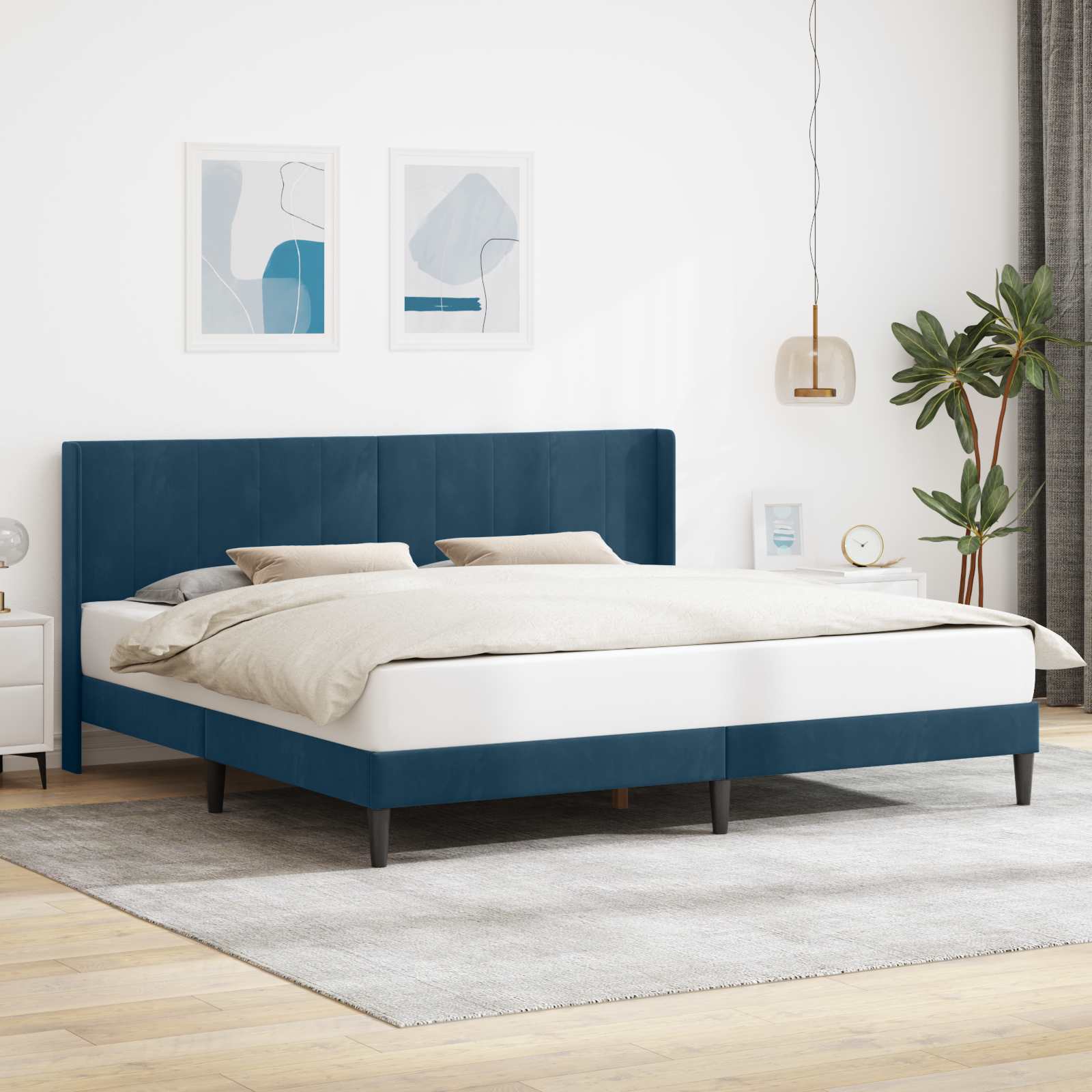 Sängram med huvudgavel Blå 200 x 200 cm Sammet