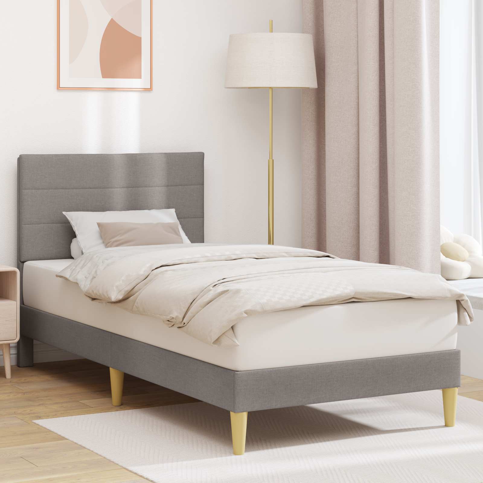 Sängram med huvudgavel Taupe 90 x 200 cm Tyg