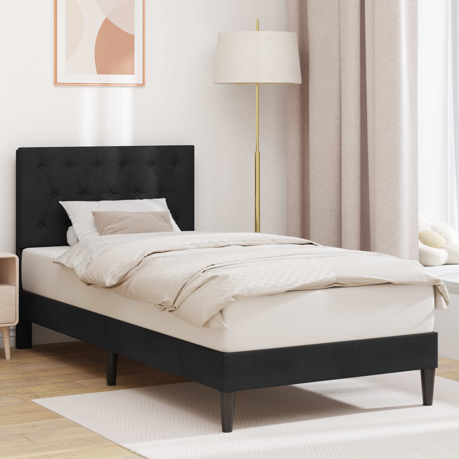 Sängram med huvudgavel Svart 90 x 200 cm Sammet