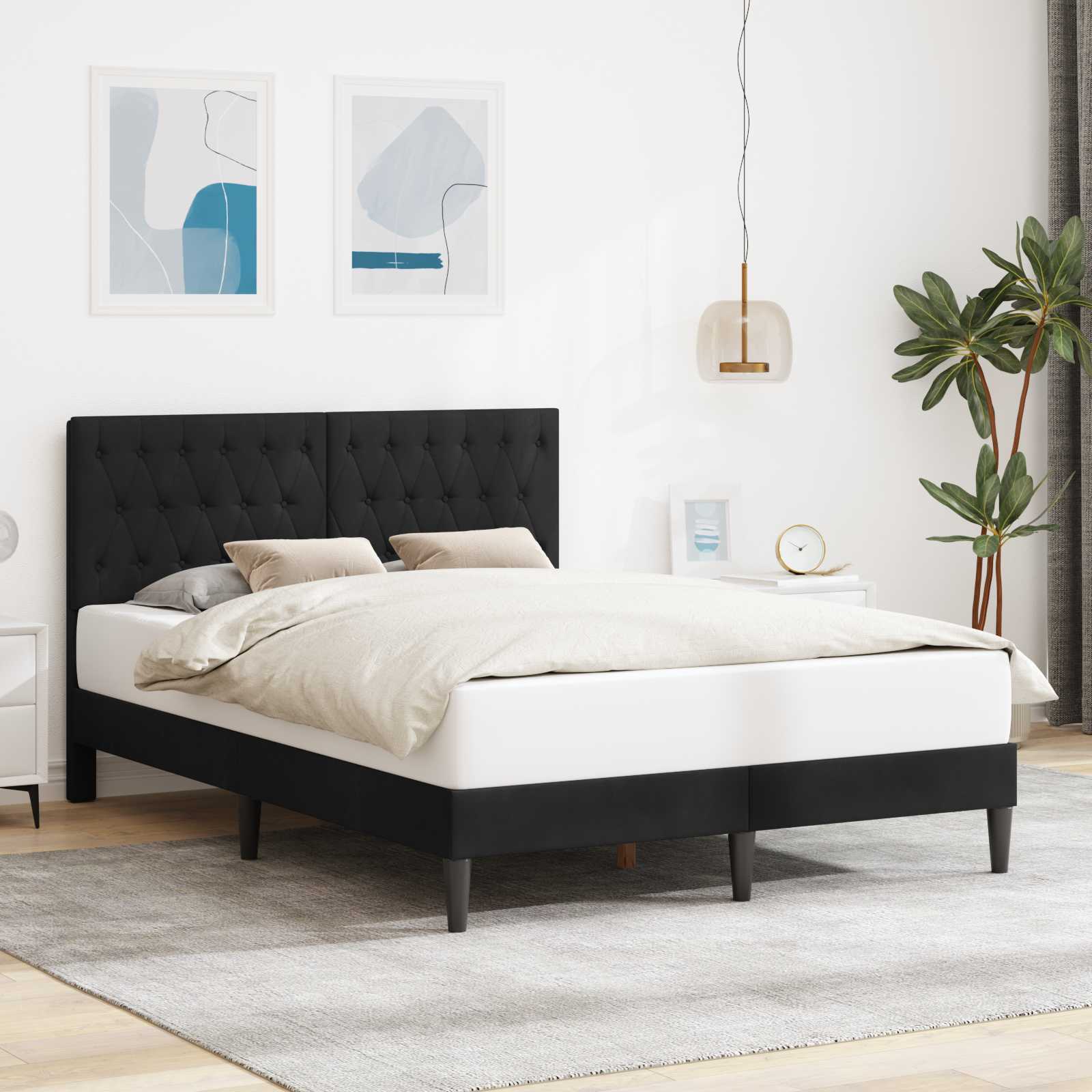 Sängram med huvudgavel Svart 140 x 200 cm Sammet
