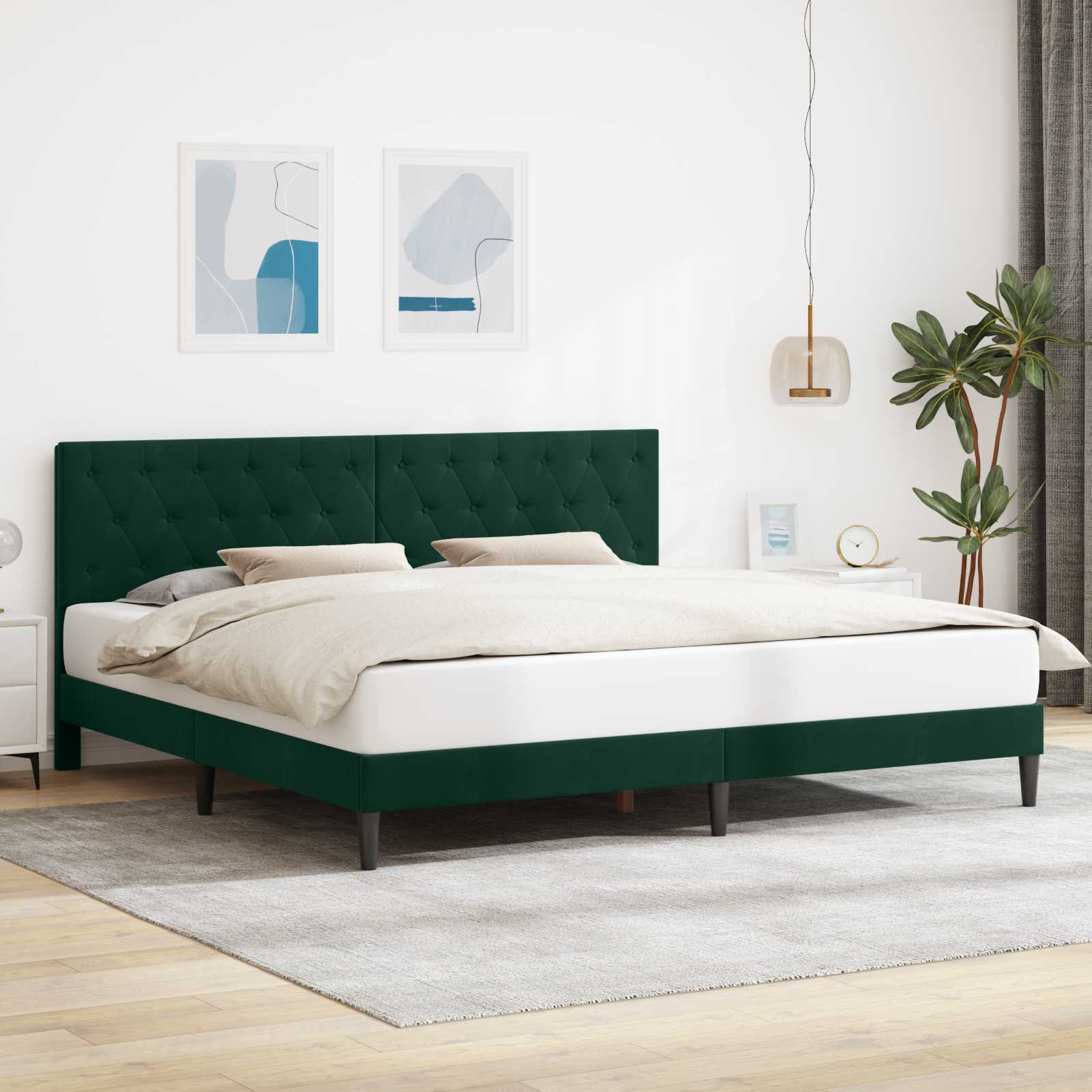 Sängram med huvudgavel Mörkgrön 200 x 200 cm Sammet