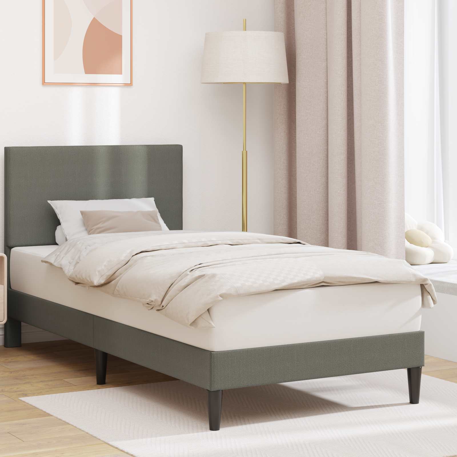 Sängram med huvudgavel Ljusgrå 100 x 200 cm Kordread tyg