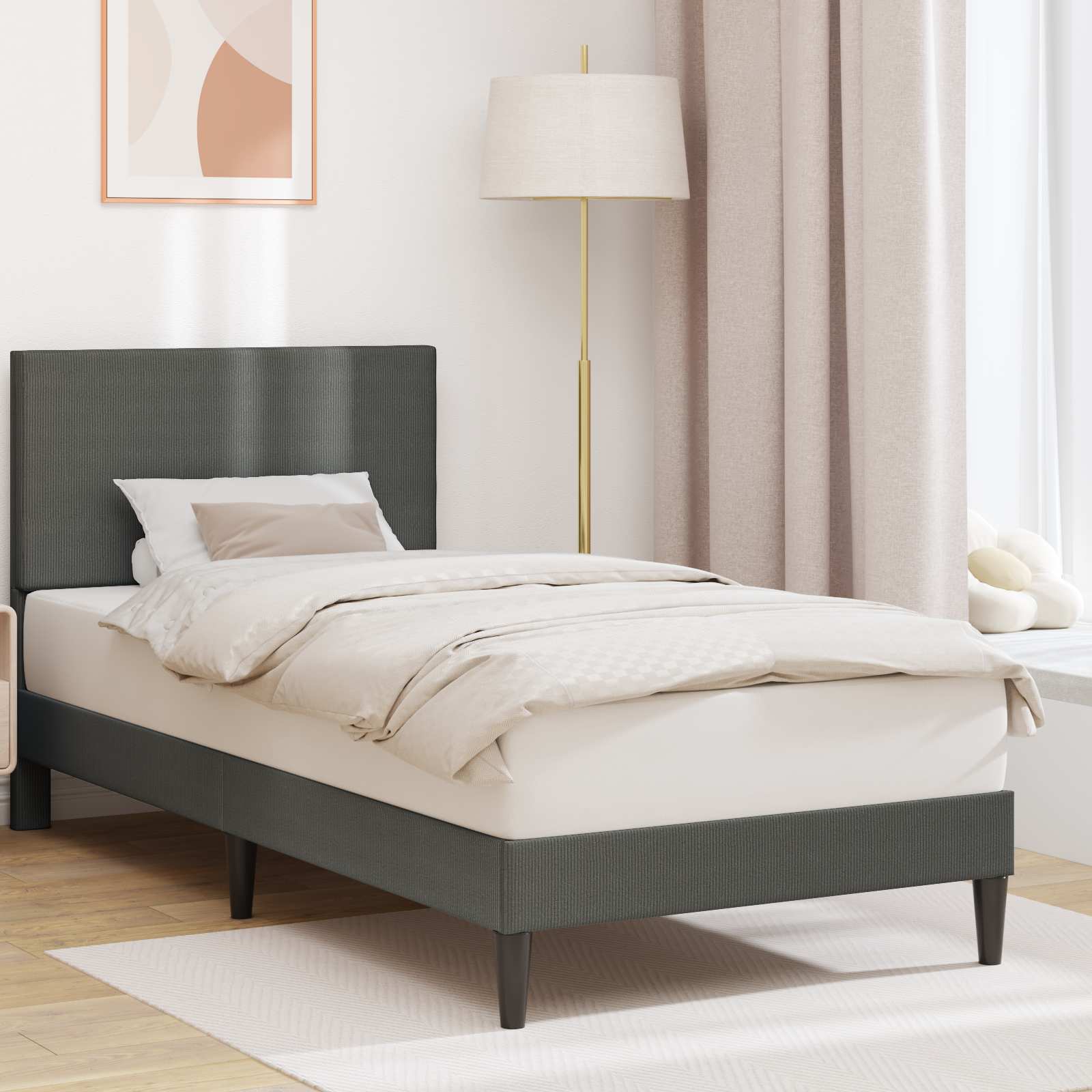 Sängram med huvudgavel Mörkgrå 100 x 200 cm Kordread tyg