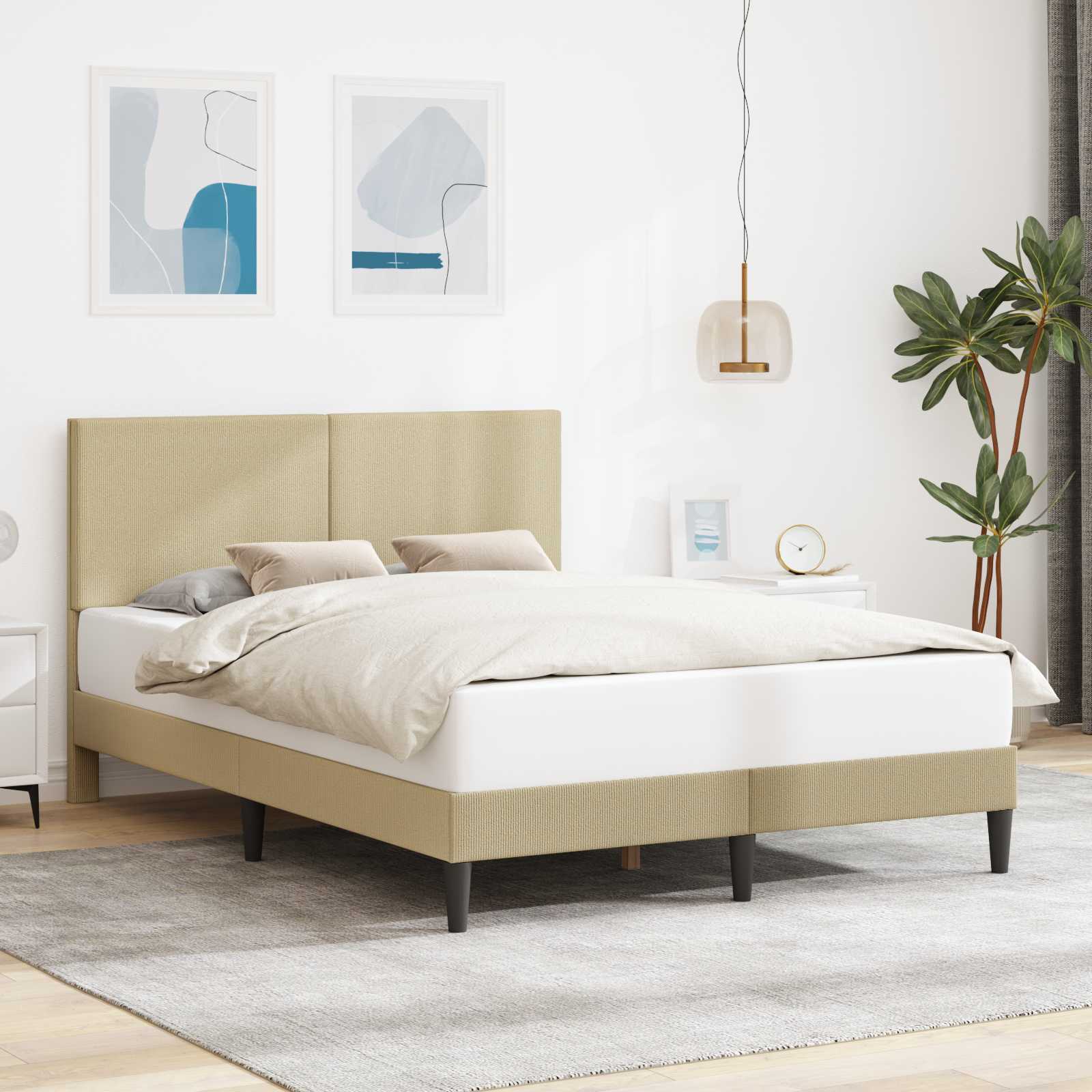 Sängram med huvudgavel Ljust gröngrå 160 x 200 cm Kordread tyg