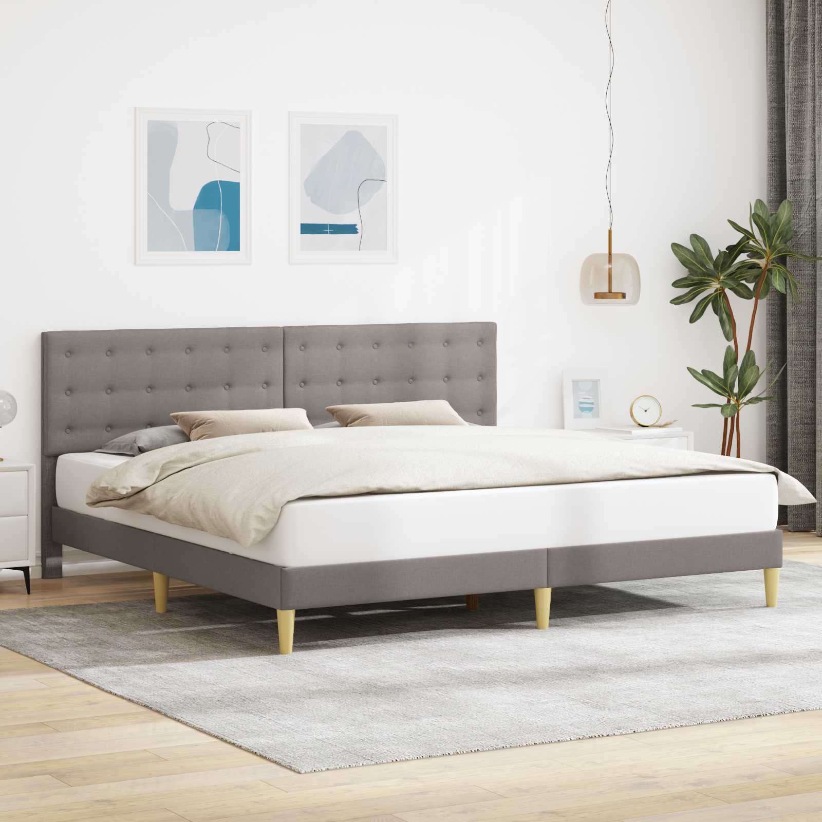 Sängram med huvudgavel Taupe 200 x 200 cm Tyg