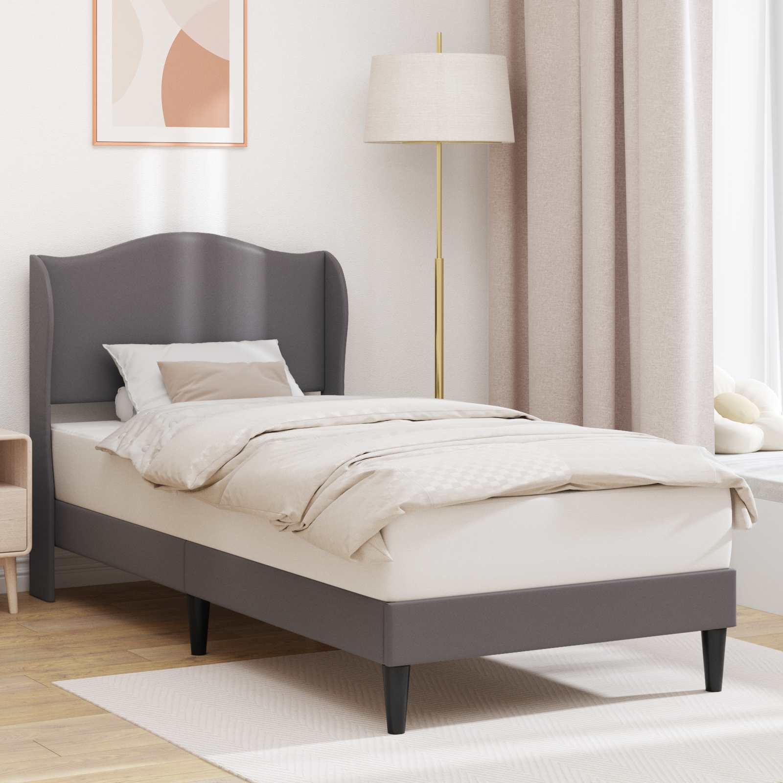 Sängram med huvudgavel Grå 100 x 200 cm Konstläder