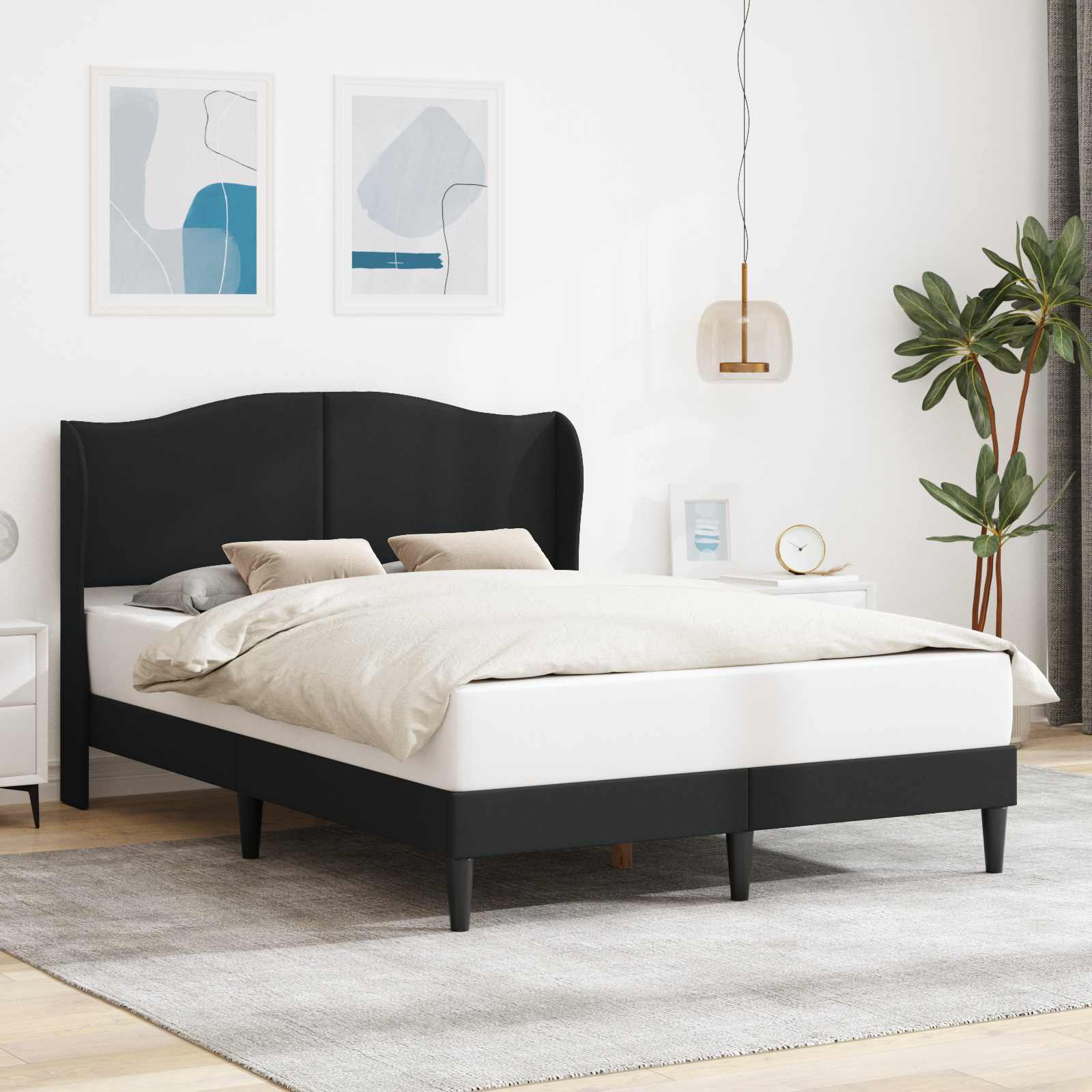 Sängram med huvudgavel Svart 120 x 200 cm Konstläder
