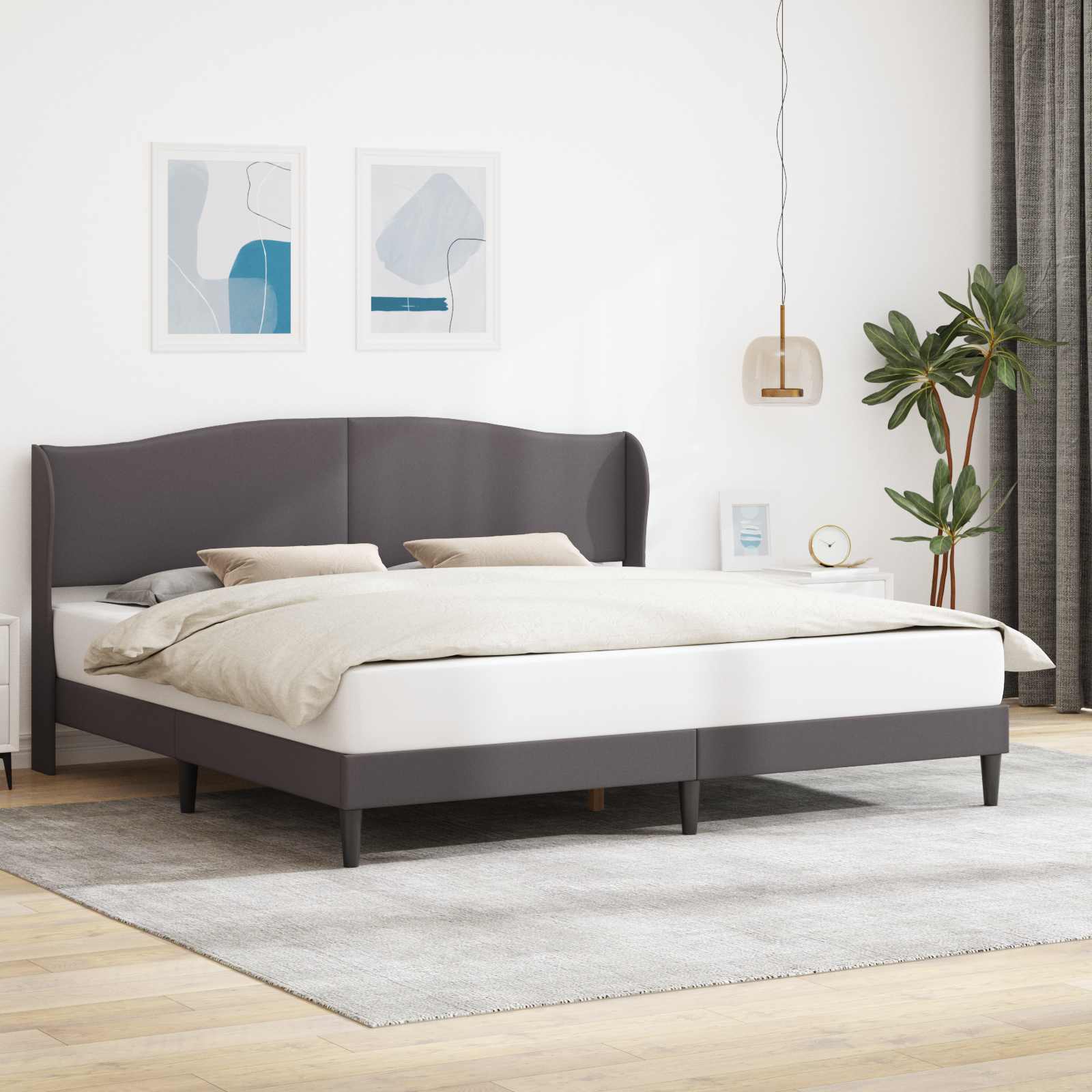 Sängram med huvudgavel Grå 200 x 200 cm Konstläder