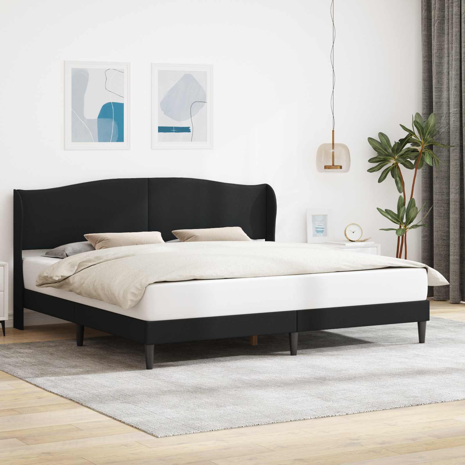 Sängram med huvudgavel Svart 200 x 200 cm Konstläder