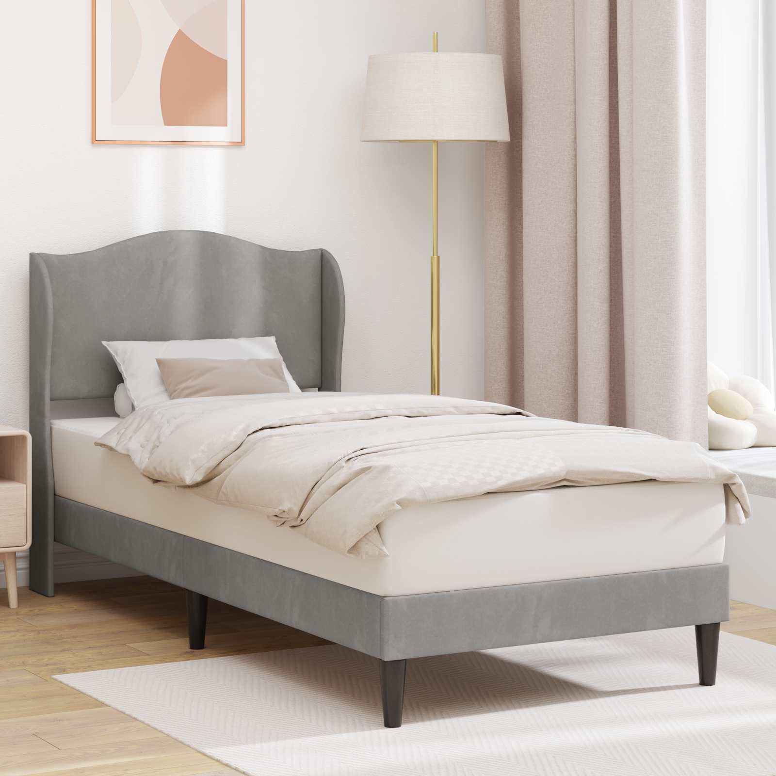 Sängram med huvudgavel Ljusgrå 80 x 200 cm Sammet