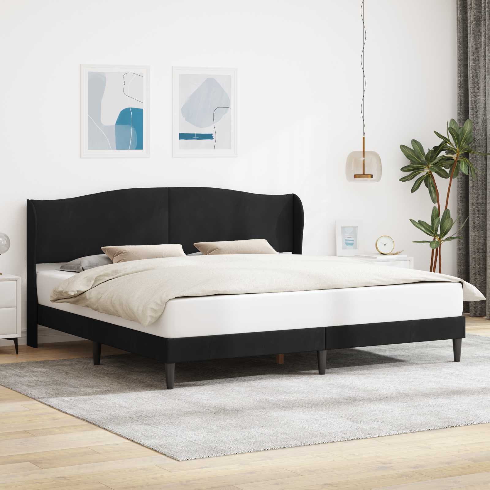 Sängram med huvudgavel Svart 180 x 200 cm Sammet