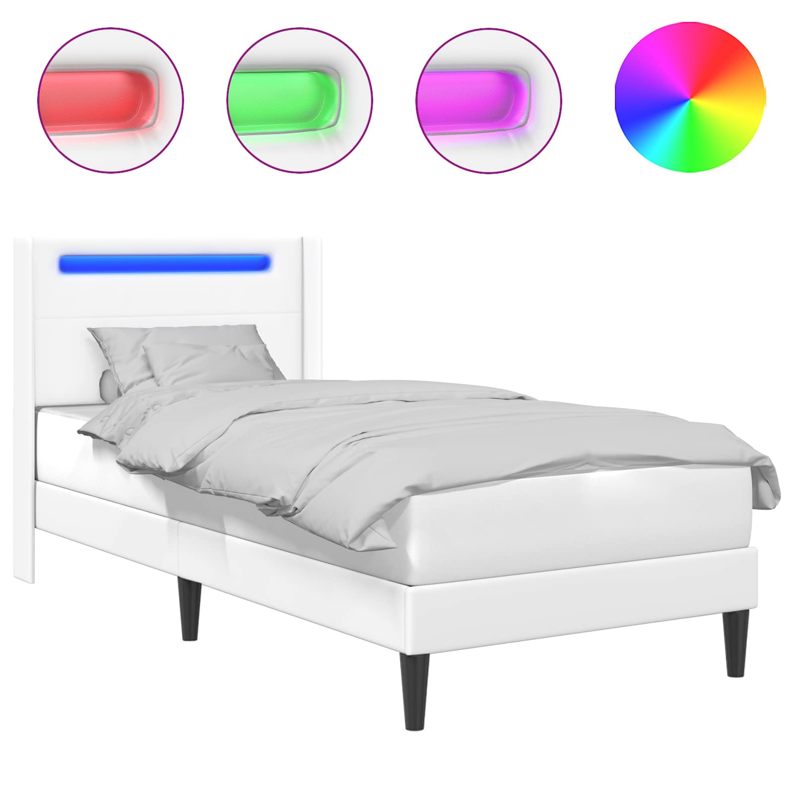 Sängram med LED-ljusslingor Vit 80 x 200 cm Konstläder