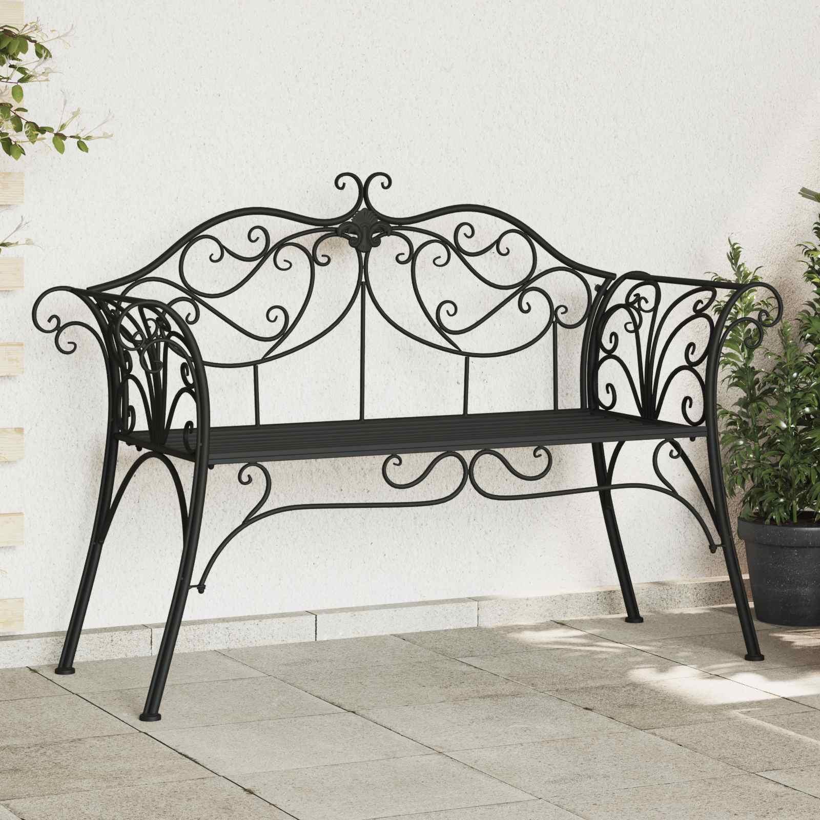 Trädgårdsbänk 2-Antal sittplatser 130 x 47 x 90 cm Stål Svart