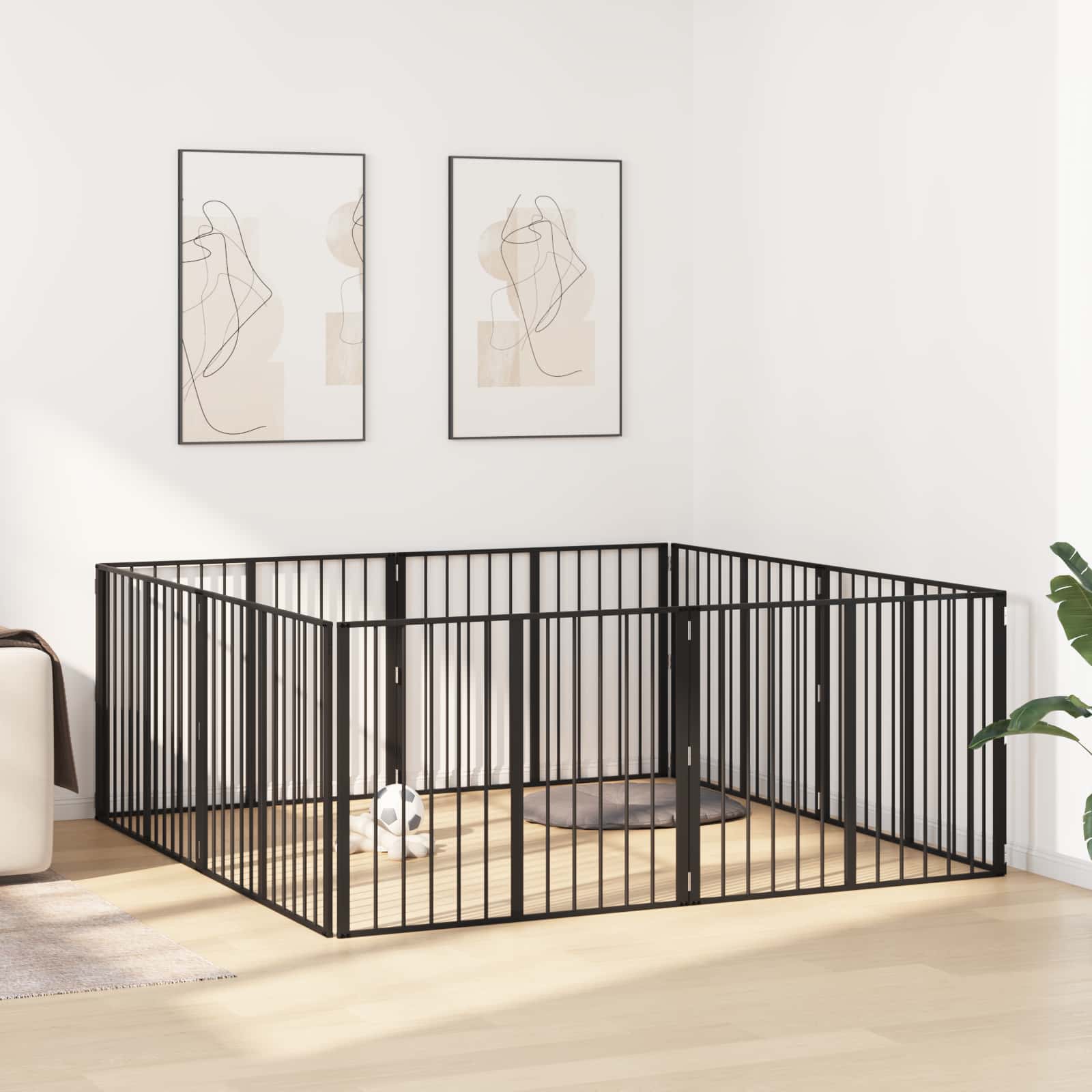 Hundgrind 8 pcs Svart 100 x 80 cm Galvaniserat Stål