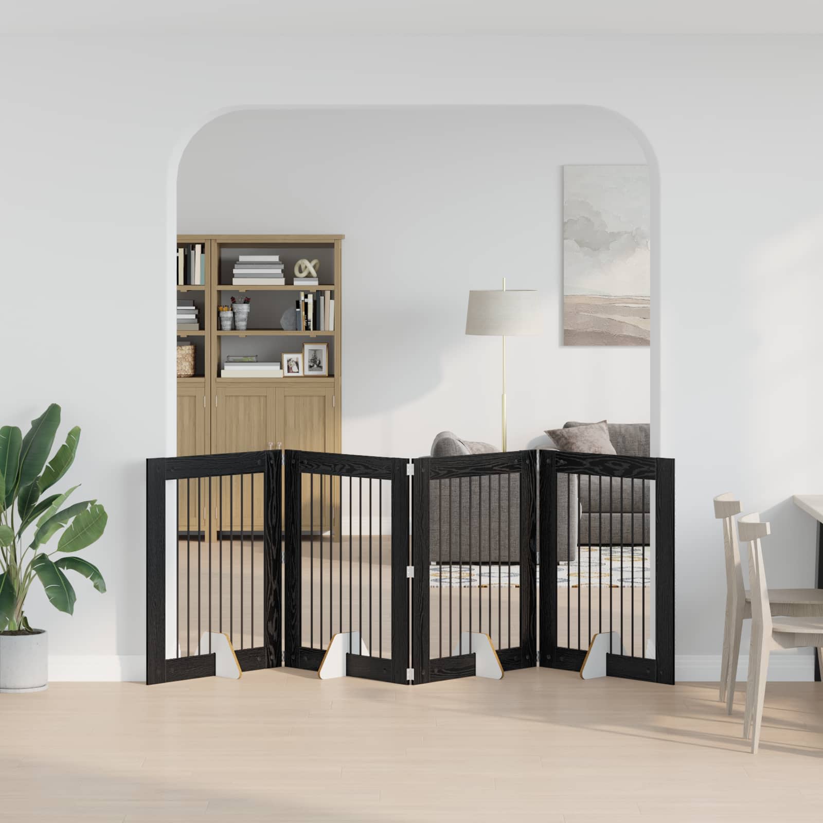 Fällbar hundgrind med stativ 4 st Svart ek 321 cm