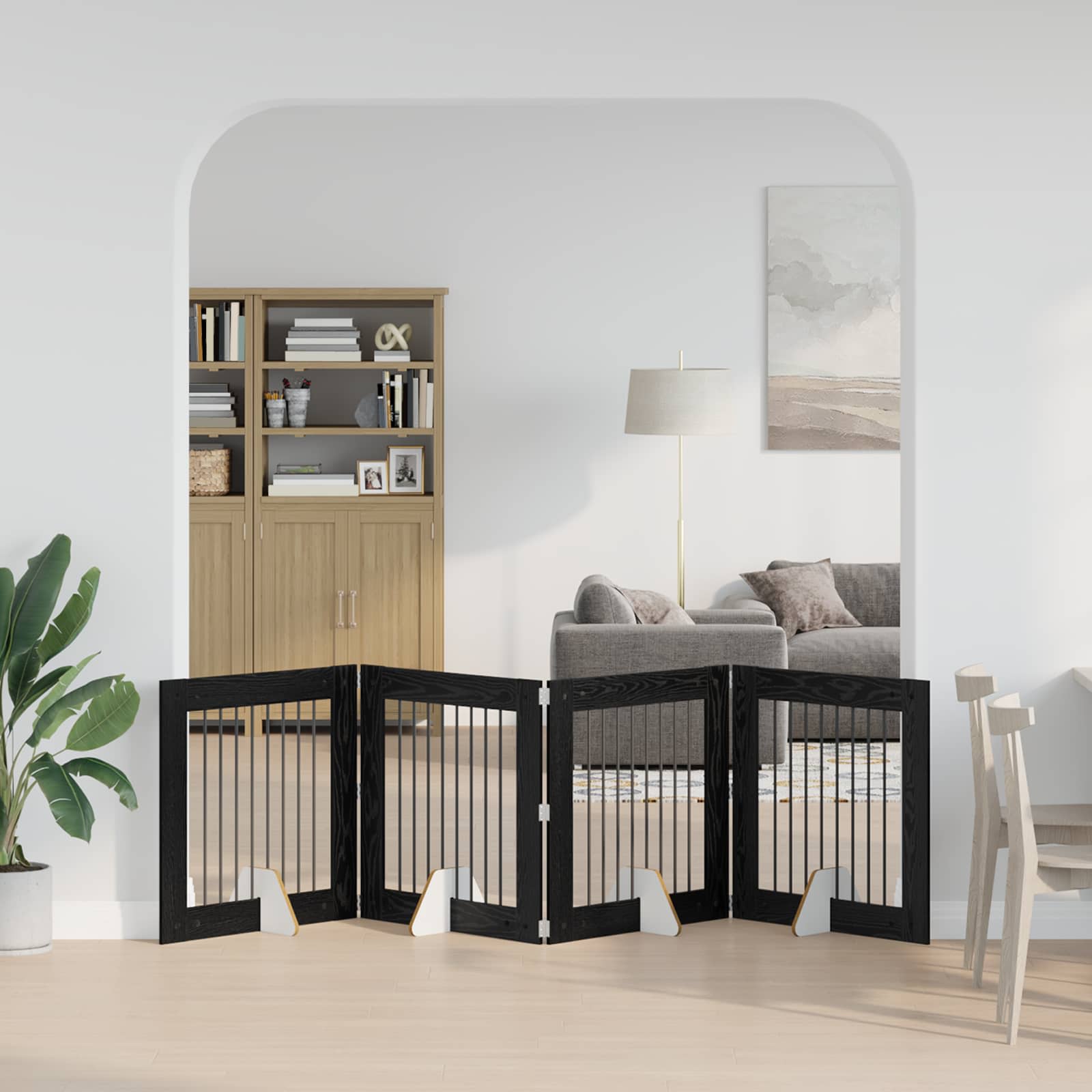 Fällbar hundgrind med stativ 4 st Svart ek 321 cm