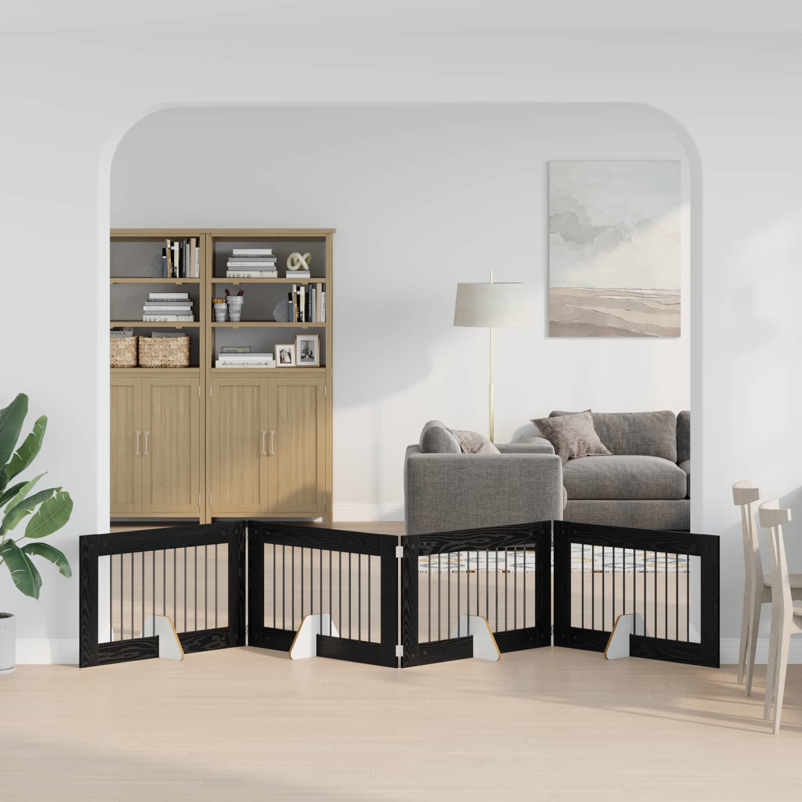 Fällbar hundgrind med stativ 4 st Svart ek 401 cm