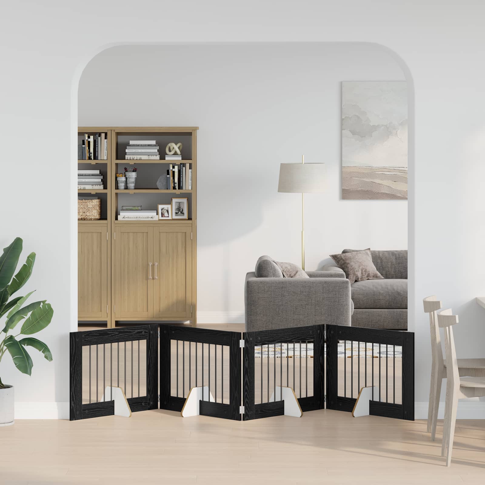 Fällbar hundgrind med stativ 4 st Svart ek 321 cm