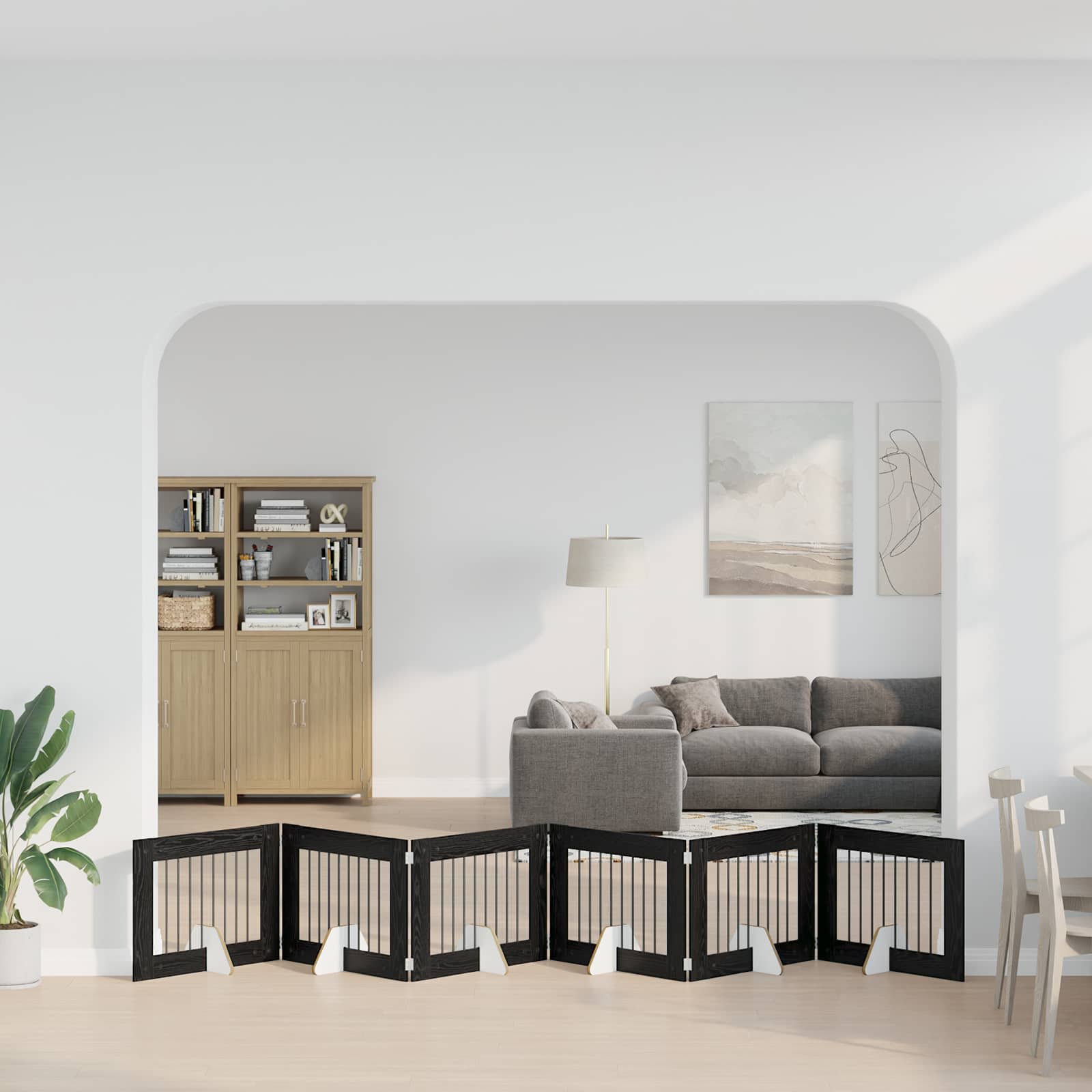 Fällbar hundgrind med stativ 6 st Svart ek 482 cm