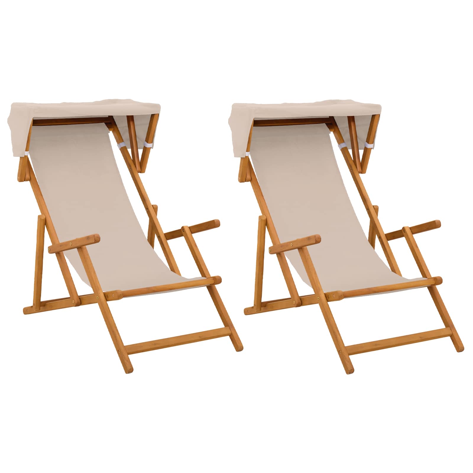 Deck Chair 2 st 3 Position Massiv Eukalyptus Trä Beige