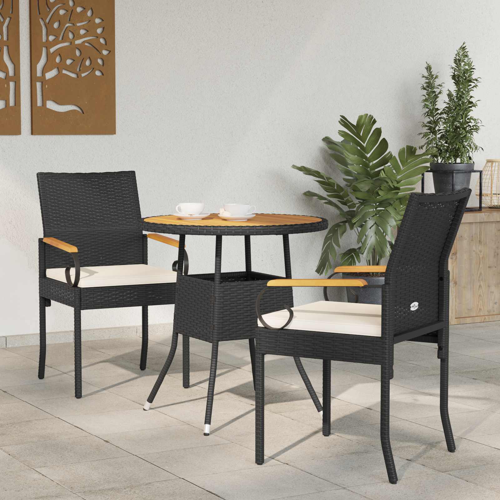 Trädgårdsstolar 2 st Svart och krämvit Poly Rattan och Akacia