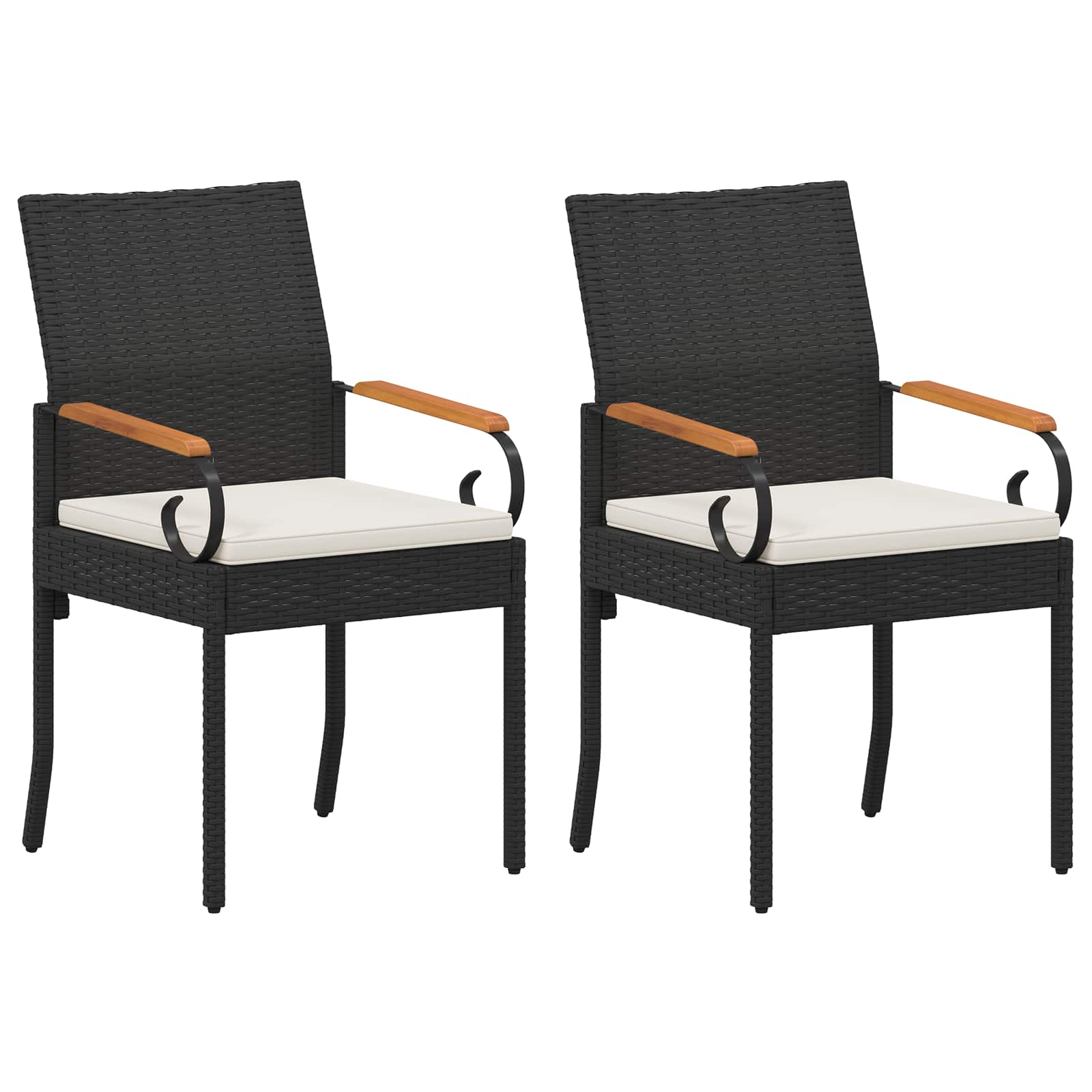 Trädgårdsstolar 2 st Svart och krämvit Poly Rattan och Akacia