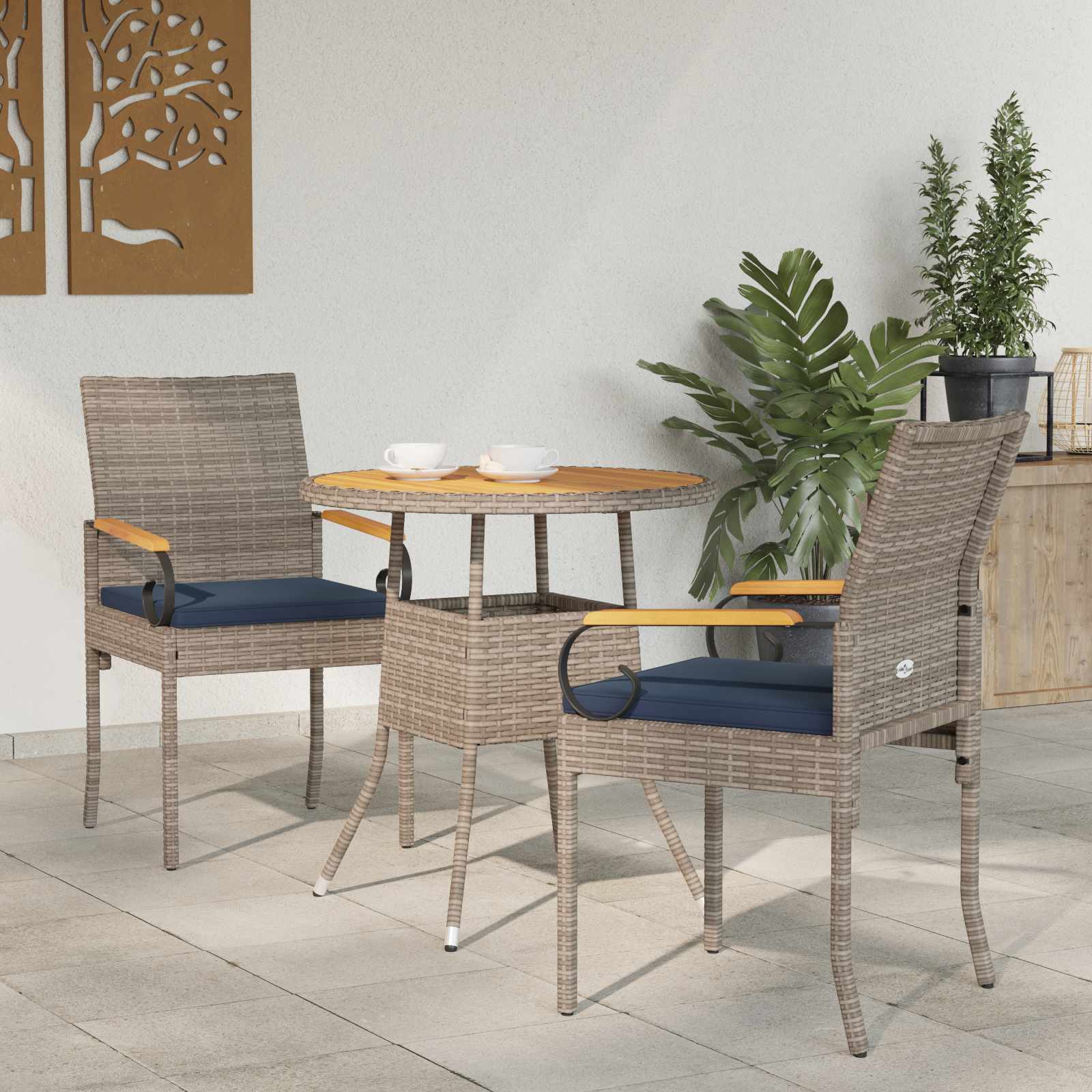 Trädgårdsstolar 2 st Grå och Marinblå Poly Rattan och Akacia