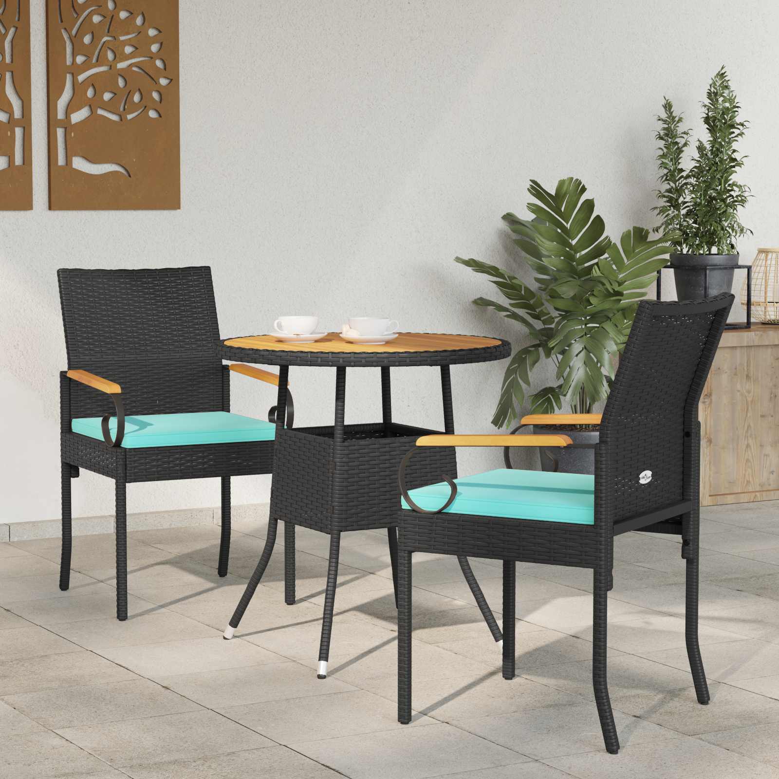 Trädgårdsstolar 2 st Svart och turkos Poly Rattan och Akacia