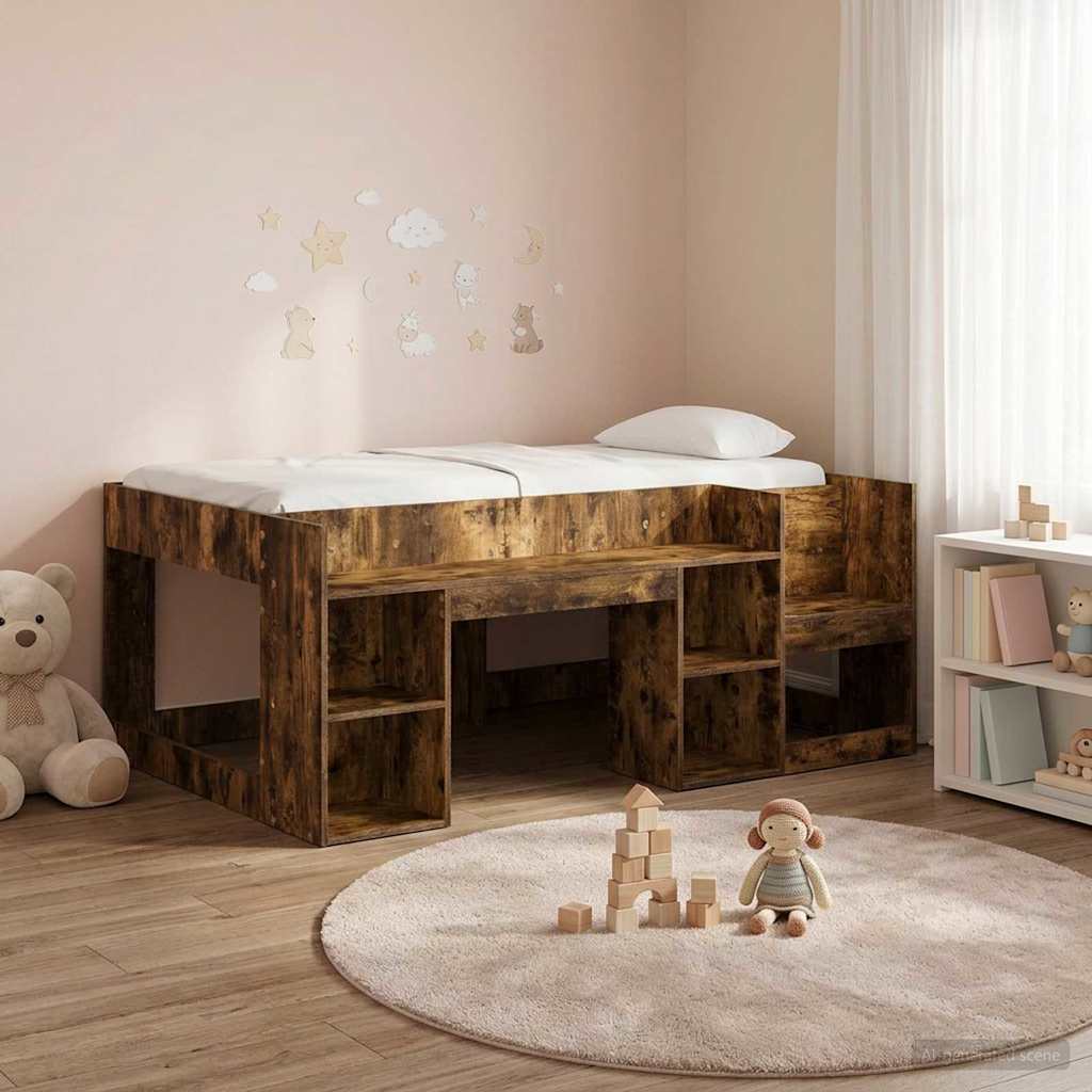 Barnsängsram med förvaring Rökt ek 80 x 160 cm Konstruerat trä