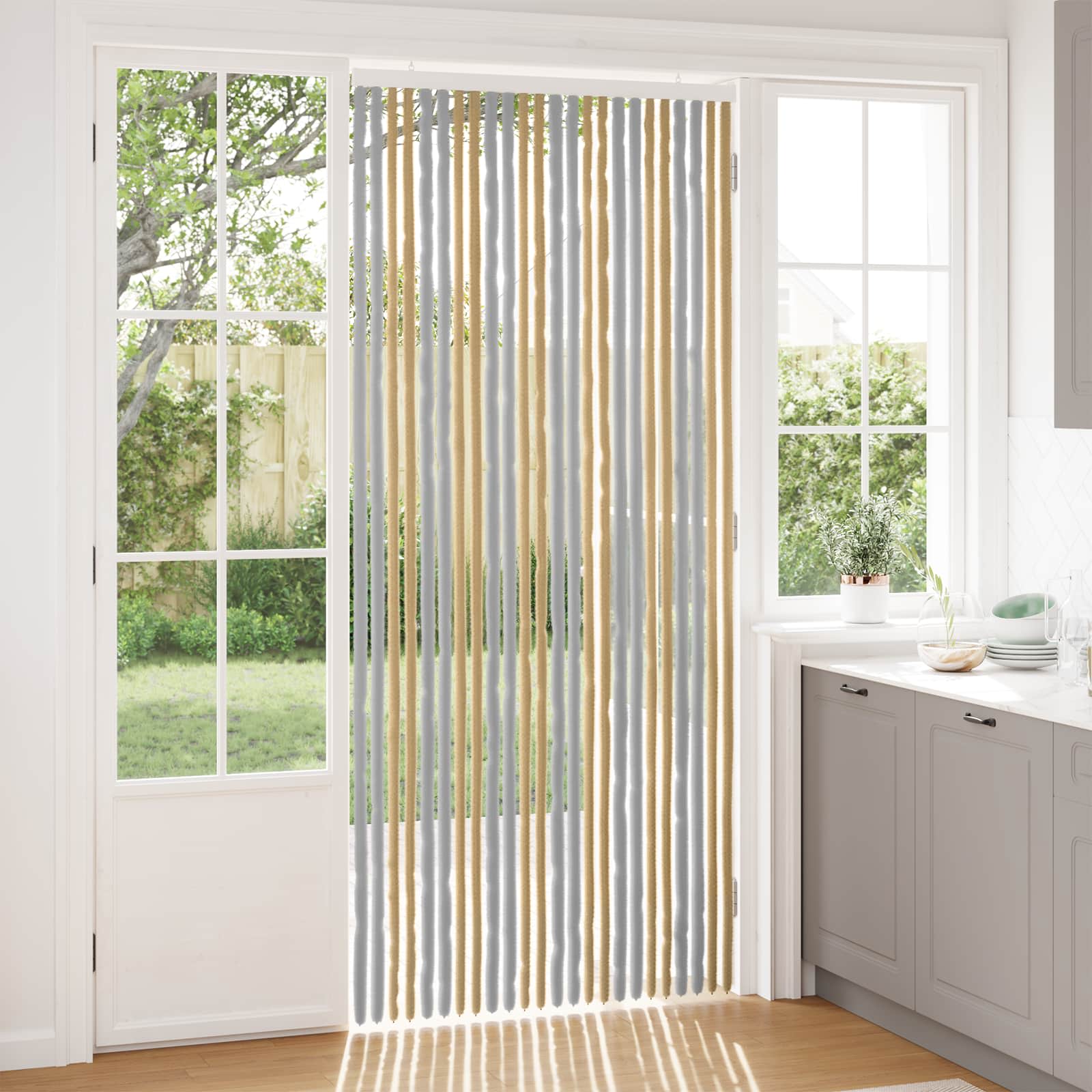 Insektsgardin Chenille Grå och Beige 100 x 230 cm 100% PP