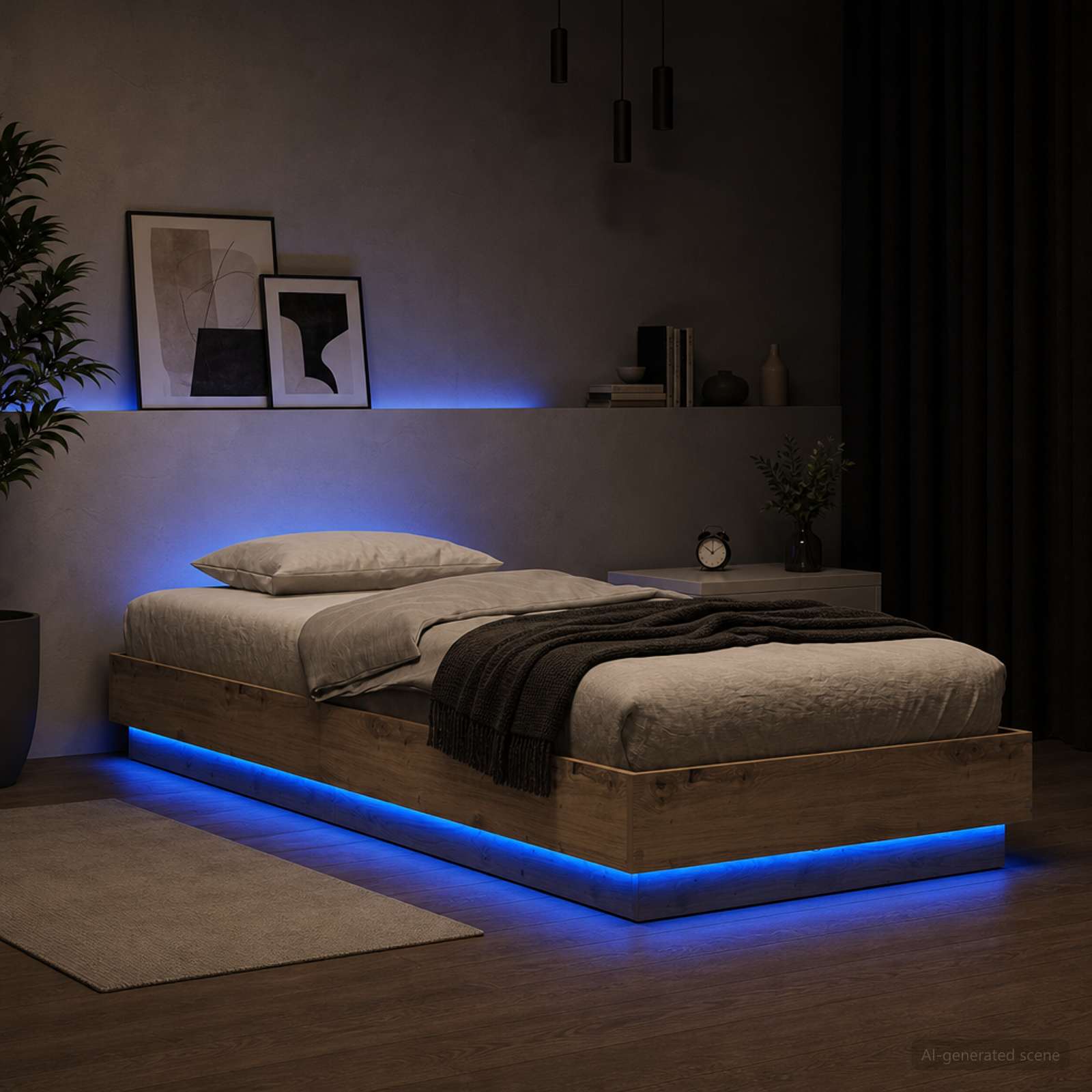 Sängram med LED Artisan-ek 80 x 200 cm Konstruerat trä