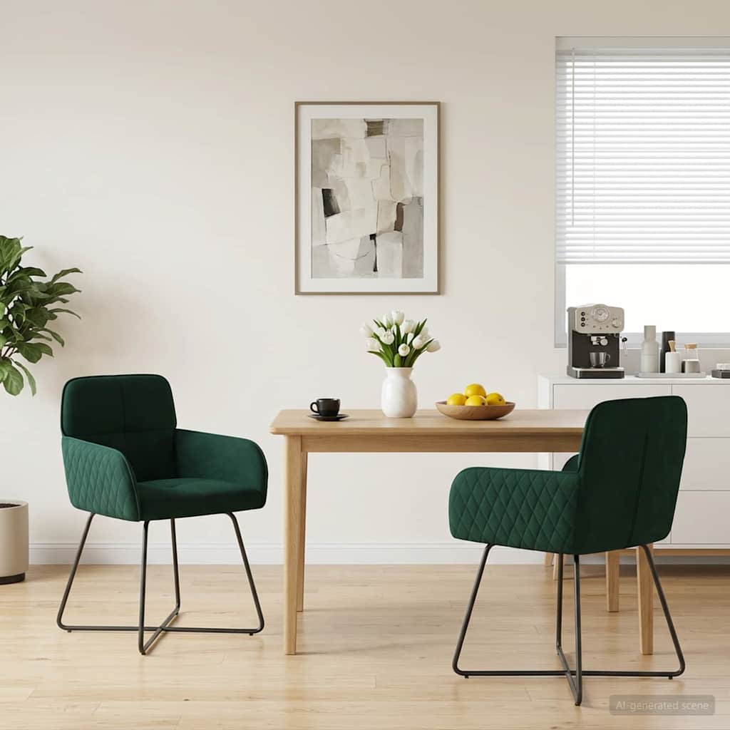 Matstolar 2 st Sammet Mörkgrön 59 x 56,5 x 86 cm