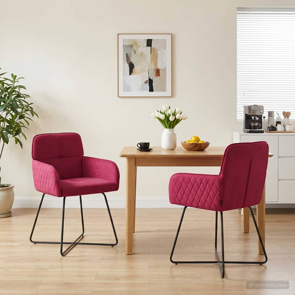 Matstolar 2 st Sammet Vinröd 59 x 56,5 x 86 cm