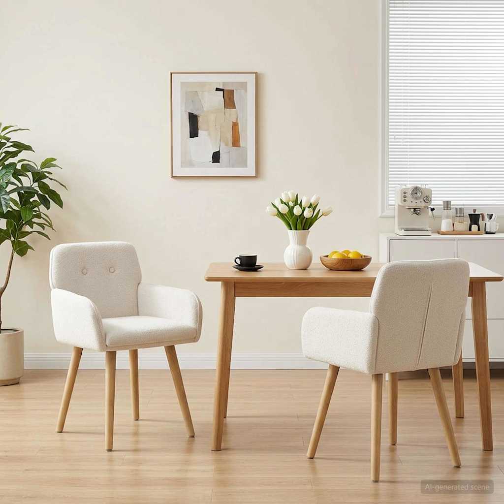Matstolar 2 st Bouclé Gräddvit 59 x 57 x 85 cm