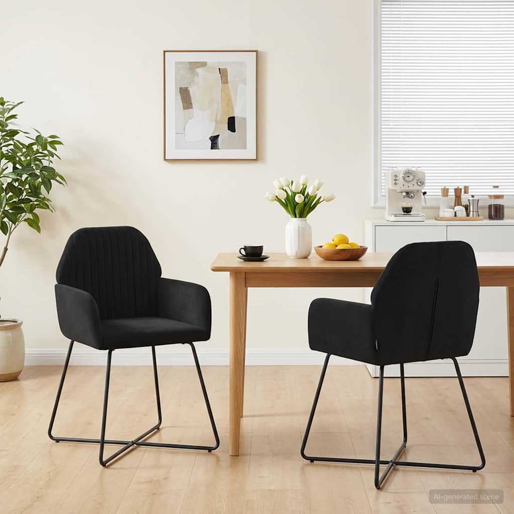 Matstolar 2 st Sammet Svart 55 x 50 x 84 cm