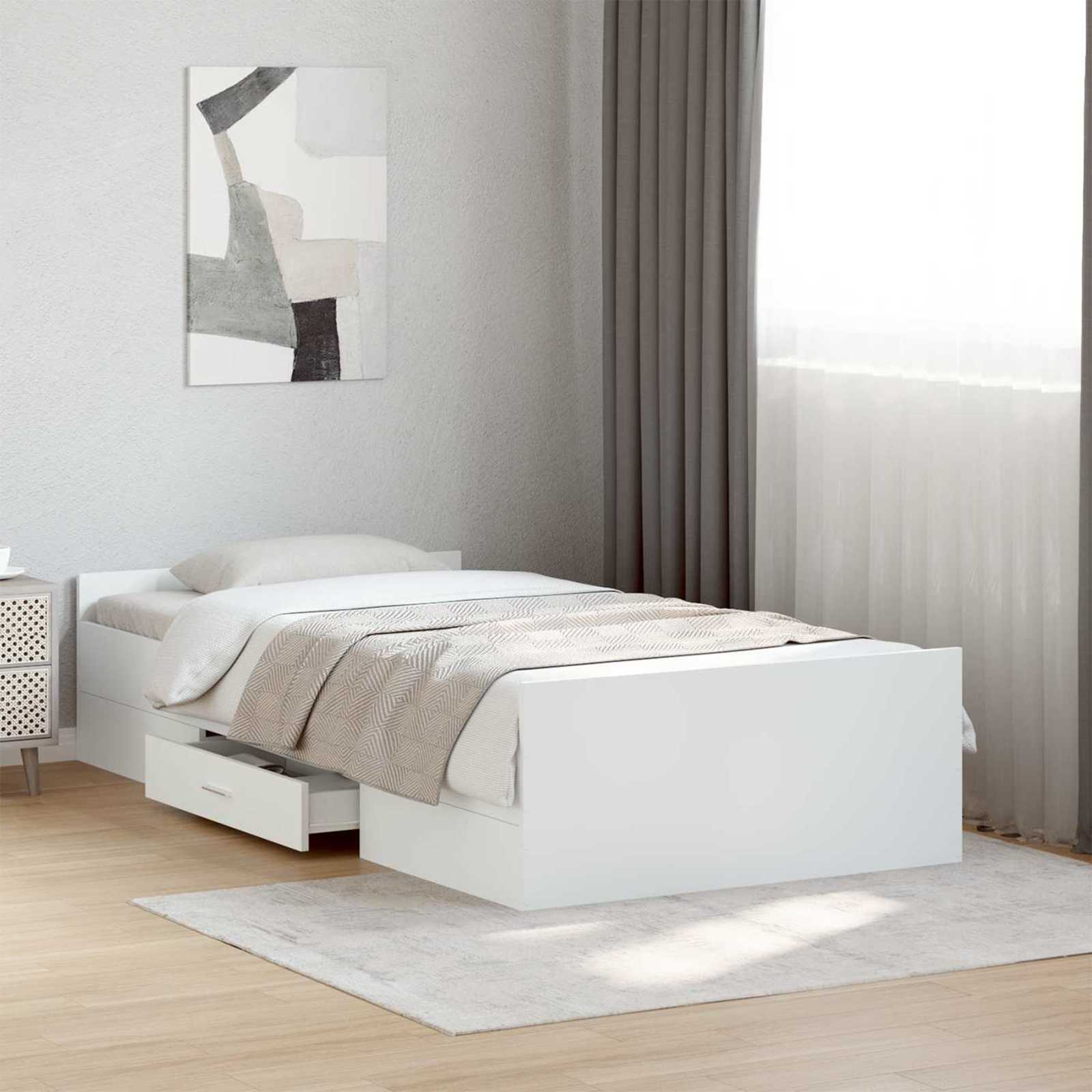 Sängram med förvaring med låda Vit 80 x 200 cm Konstruerat trä