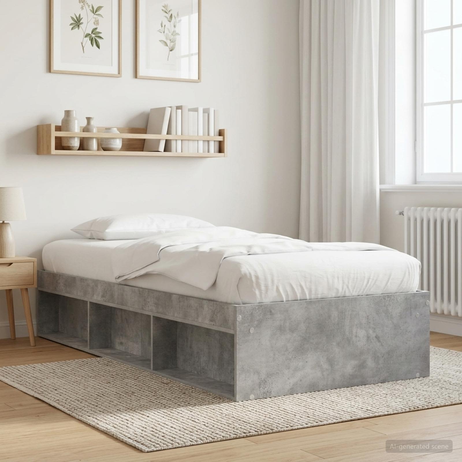 Sängram med förvaring Betonggrå 80 x 200 cm Konstruerat trä