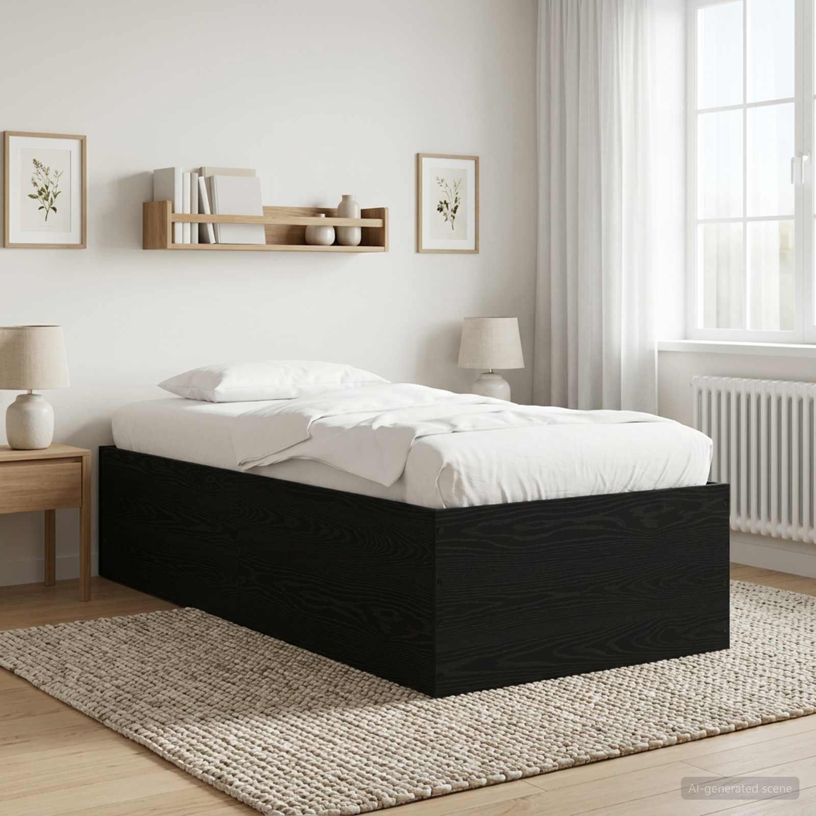 Golvsängsram Svart ek 80 x 200 cm Konstruerat trä